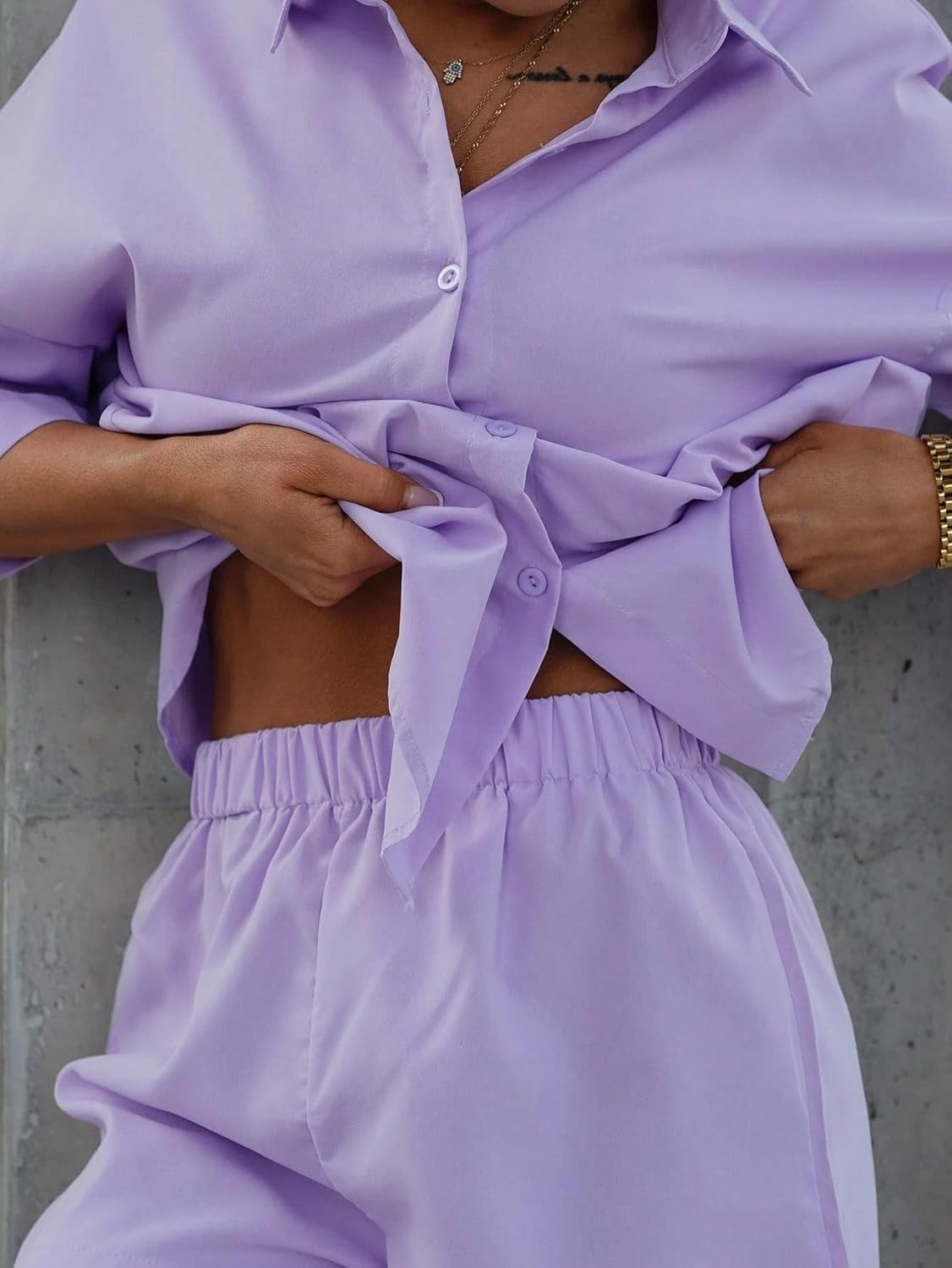 Women's Casual Button-Through Drop Shoulder Shirt And Shorts Set For Spring And Summer