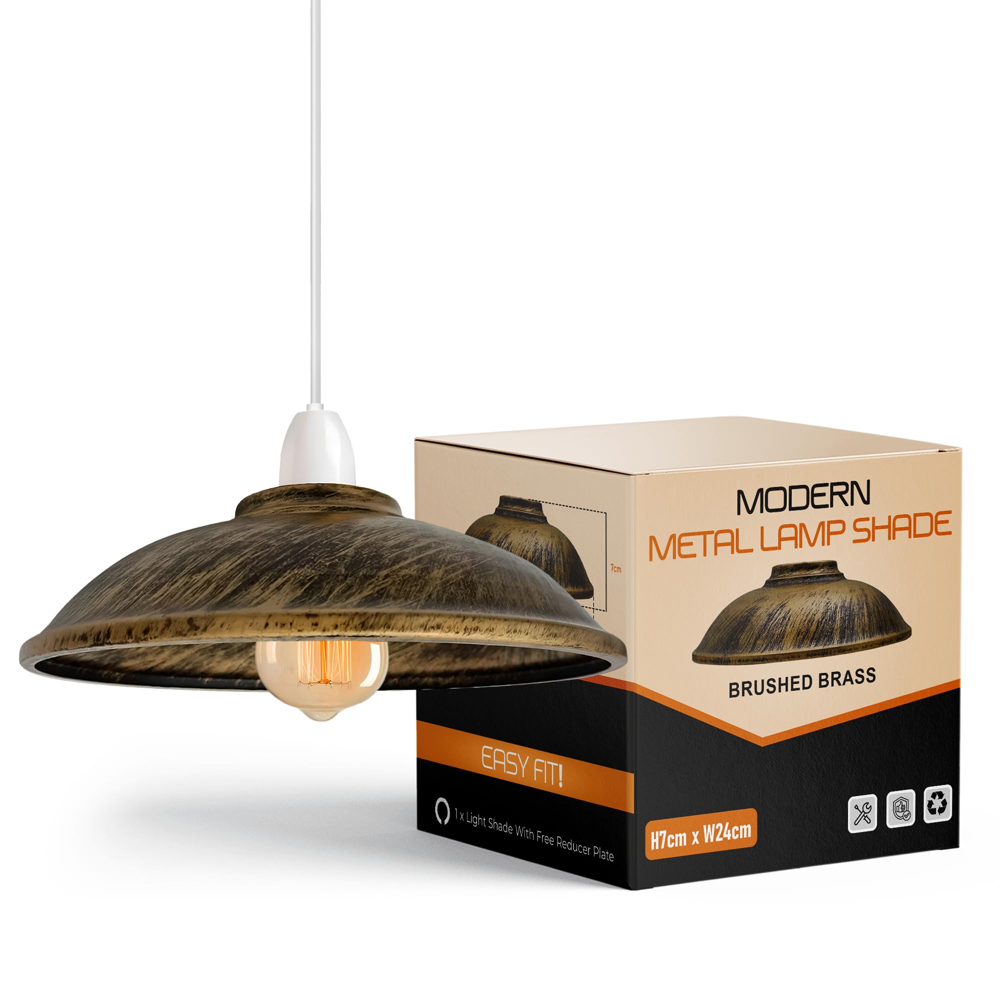 Ledsone Brushed Brass Metal Lampshade, Easy Fit With 4Cm Top Hole Modern Retro Vintage Pendant Light Shade For Kitchen, Living Room, Bedroom Cafe Decor Retro Lighting (Brushed Brass)