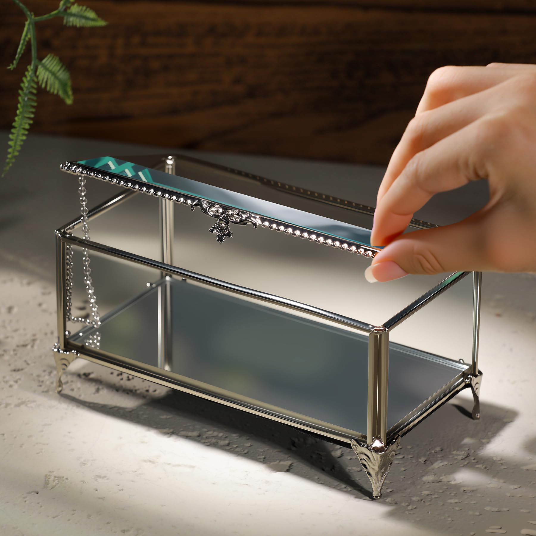 Glass Vintage Jewelry Box Keepsake Storage Trinket Ring...