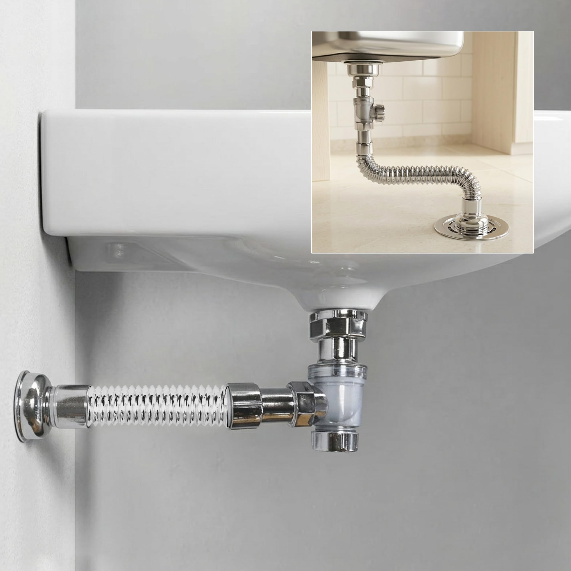GOEKA® 2-in-1 ABS Bottle Trap with Convertible Waste Pipe | Expandable & Flexible Chrome Drain | Rust-Resistant Bathroom & Kitchen Basin Trap | Easy Installation