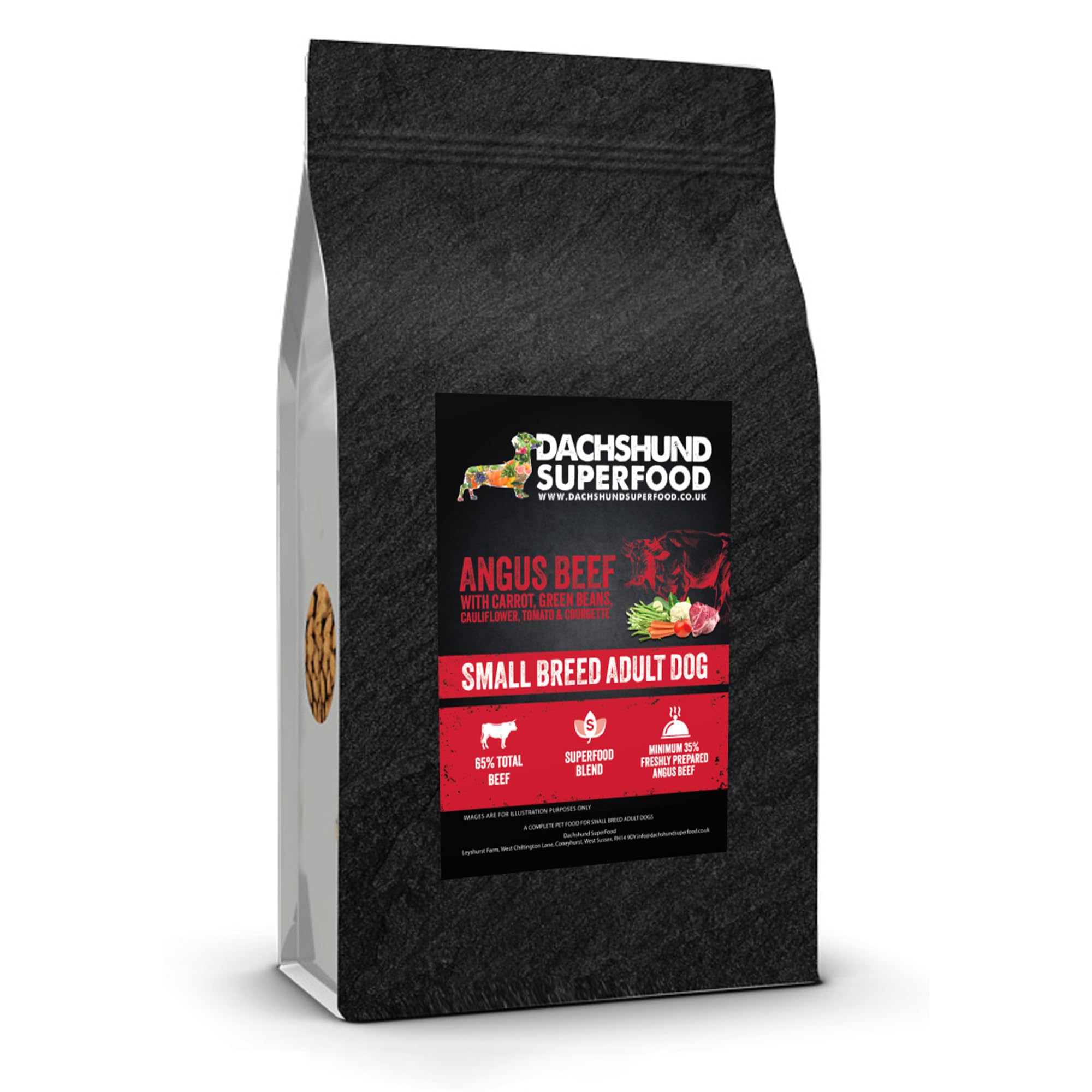DACHSHUND SUPERFOOD Beef Dog Food, Grass Fed Angus Kibble, All Life Stages, 2kg, 6kg, 12kg Dry Pellets Grain Free, Hypoallergenic