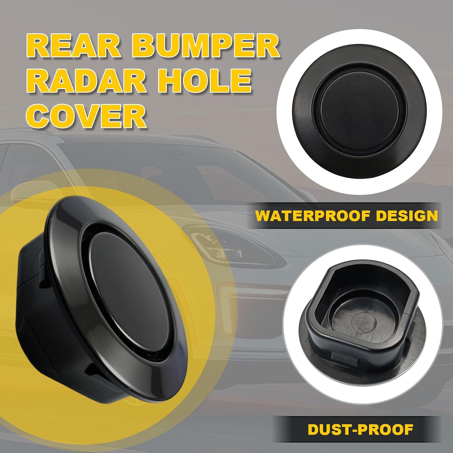 4PCS Car Bumper Radar Hole Cover, Front & Rear Bumper Sensor Hole Plugs, Durable Waterproof Plastic Rubber Protective Plugs, Auto Exterior Body Accessories for Most Cars Sedans SUVs