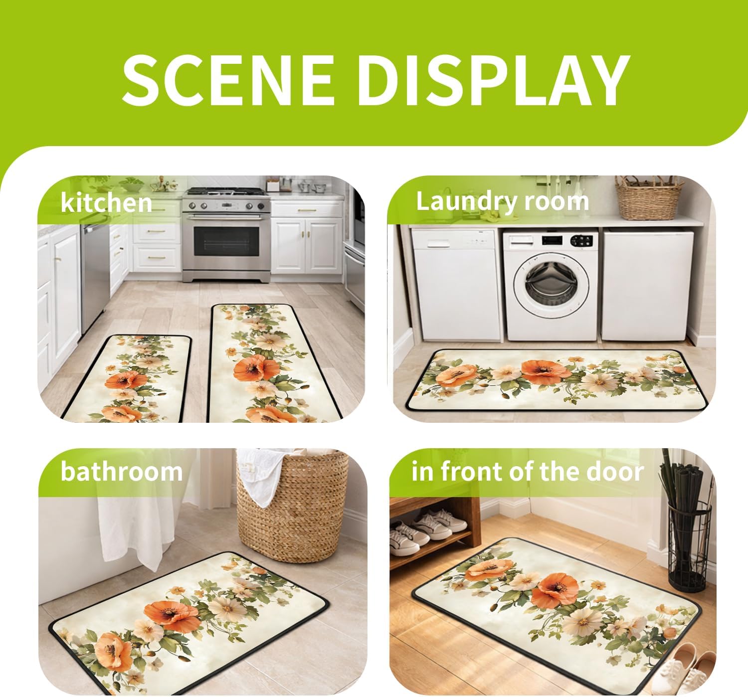 Kitchen Rugs for Floor Set of 2, Anti-Fatigue Non-Slip Washable Standing Mats for Kitchen, Sink, Laundry Room, Office and Living Room(16.4"×27.6" + 16.4"×47.2")