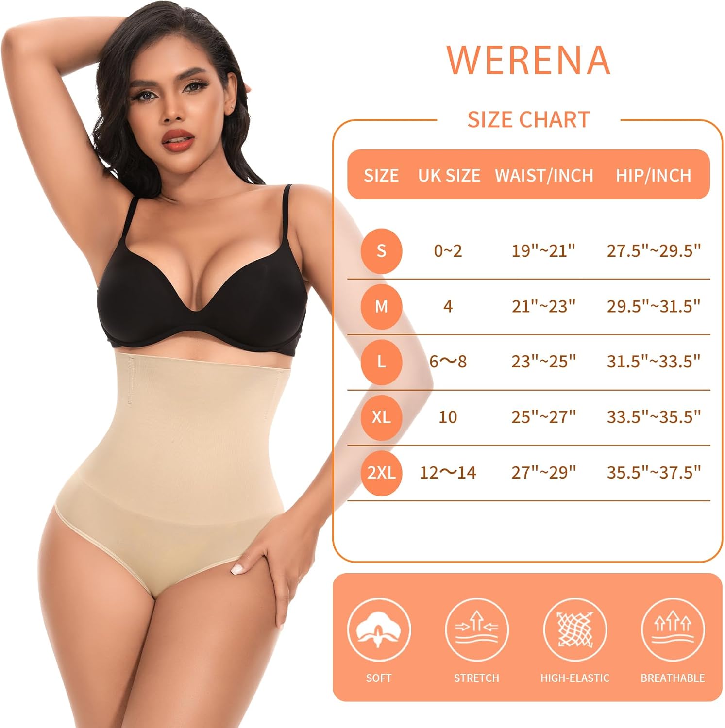 Werena Tummy Control Shapewear for Women High Waisted Body Shaper Panties Slimming Girdle Shaping Briefs