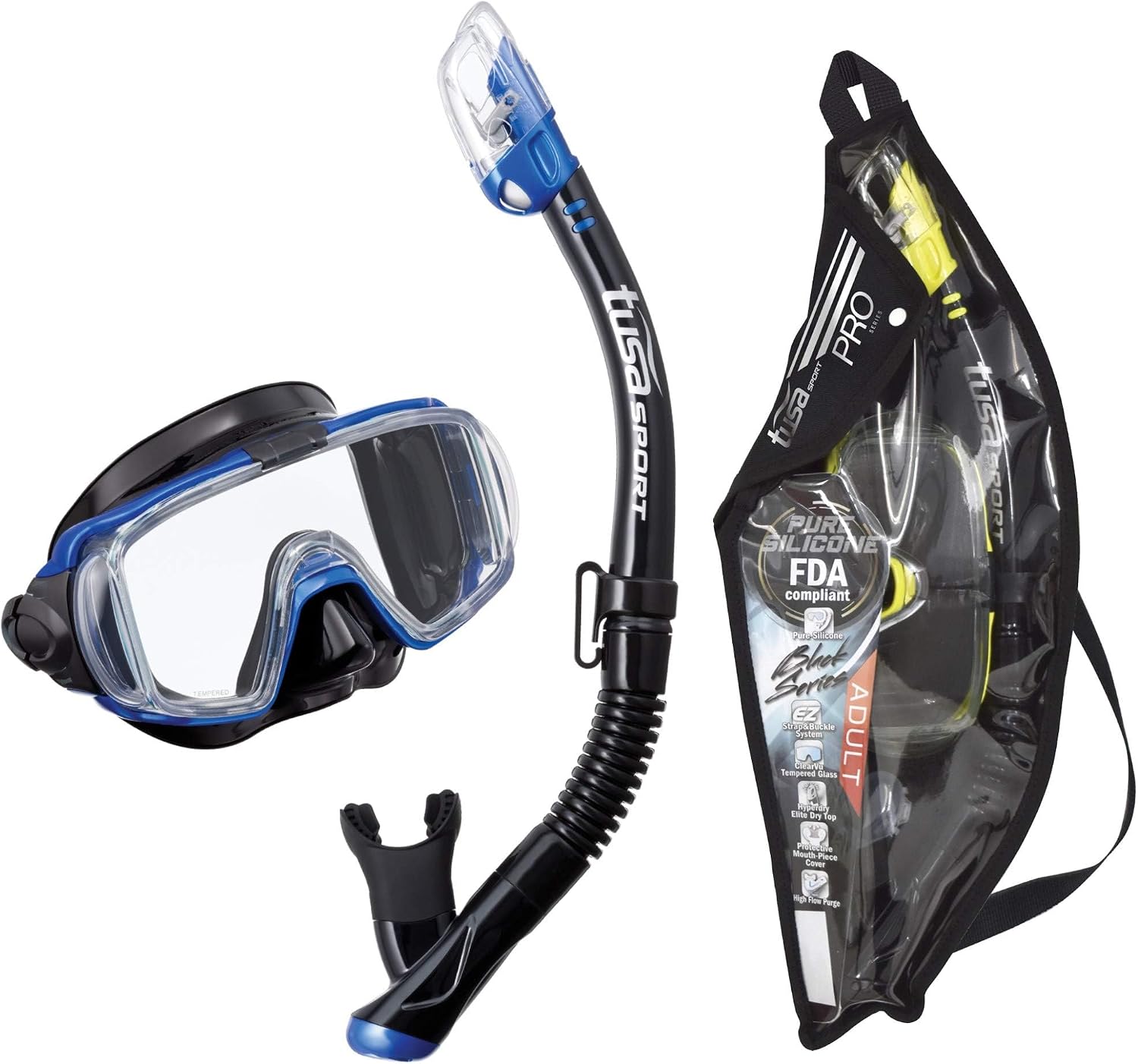 TUSA Sport Adult Visio Tri-Ex Black Series Mask and Dry Snorkel Combo