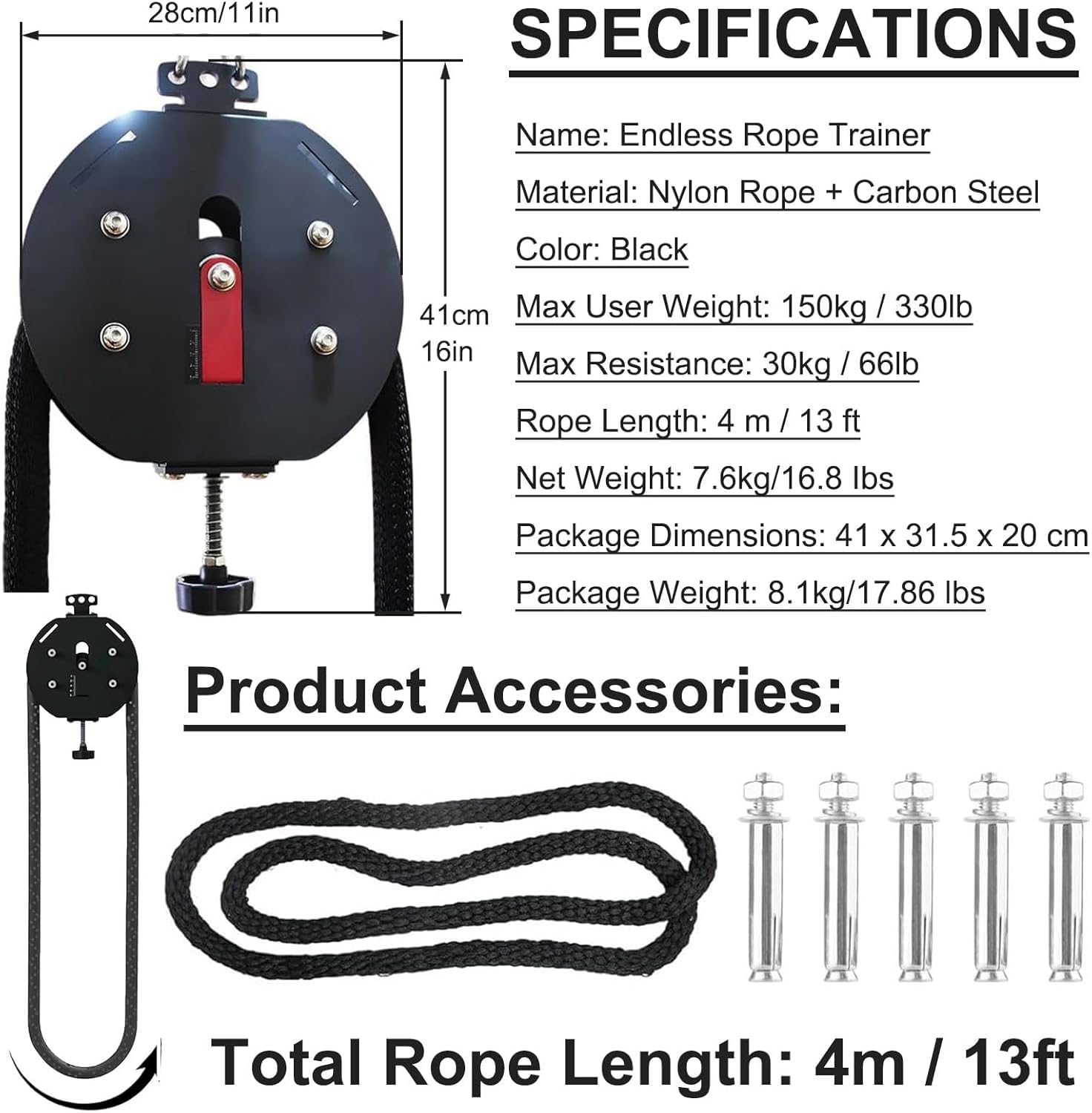 Endless Rope Trainer, sistema de fitness de cuerda de tracción para entrenamiento de cuerpo completo, fuerza, resistencia y entrenamiento aeróbico