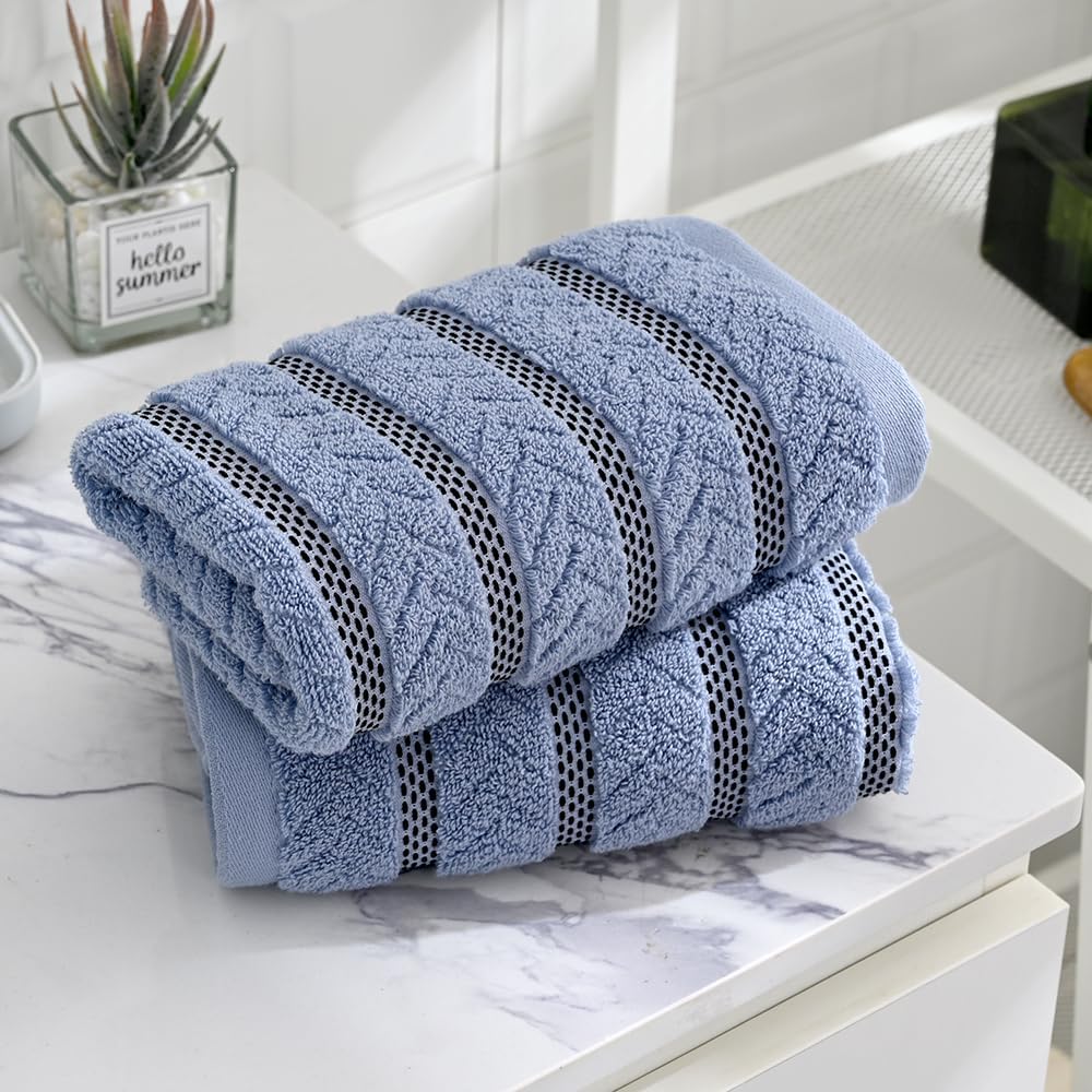 sense gnosis Blue Hand Towels Super Soft Jacquard Ribbed Striped Pattern 100% Cotton Absorbent Decorative Hand Towel for Bathroom 13 x 29 Inch, 2 Pack - Image 8
