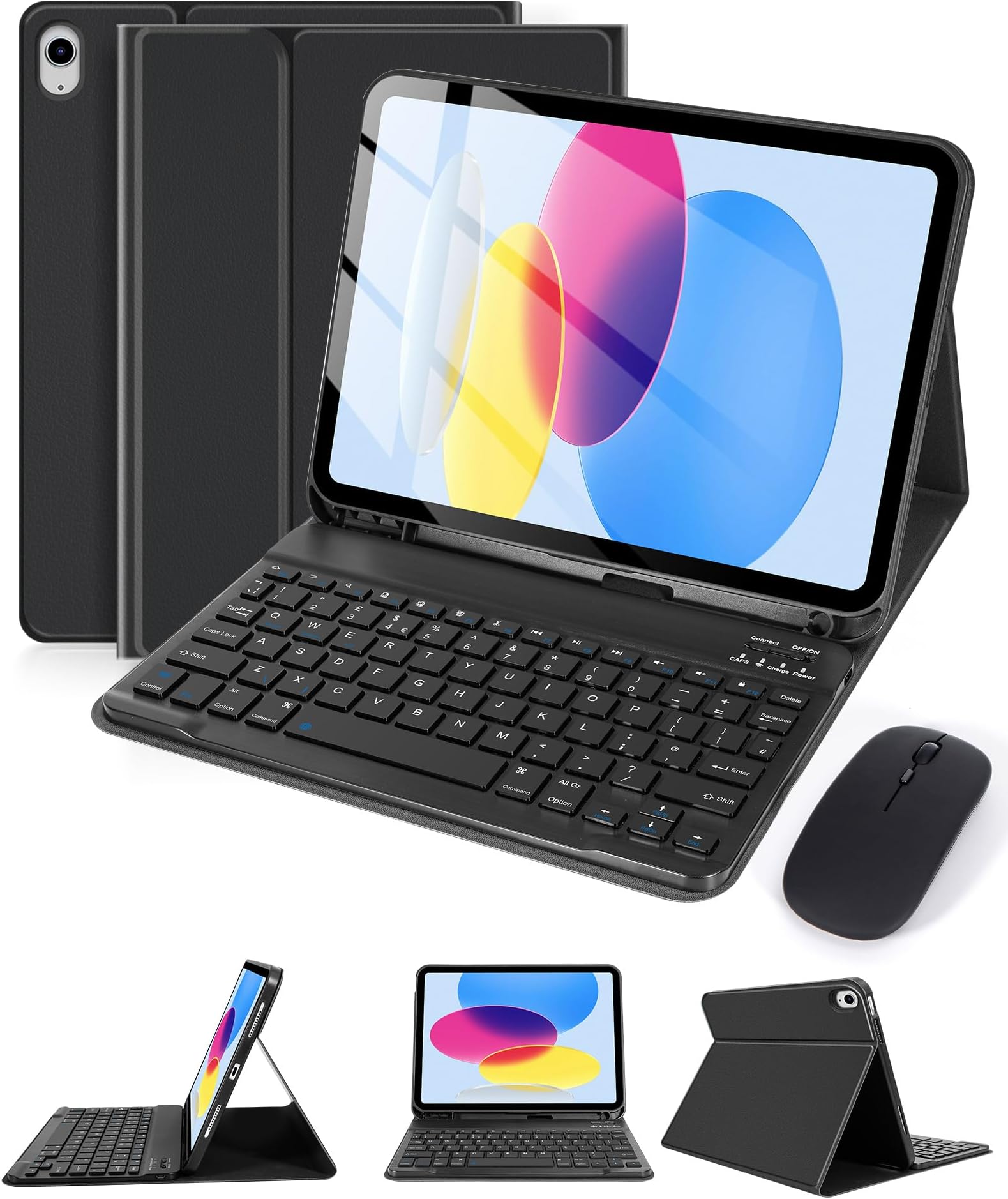 Bluetooth Keyboard Case with Mouse for iPad A16 11th Generation 2025/10th Generation 2022 10.9 inch, Detachable Folio Keyboard Cover with Pencil Holder for iPad 11/10 Gen, UK Layout, Black