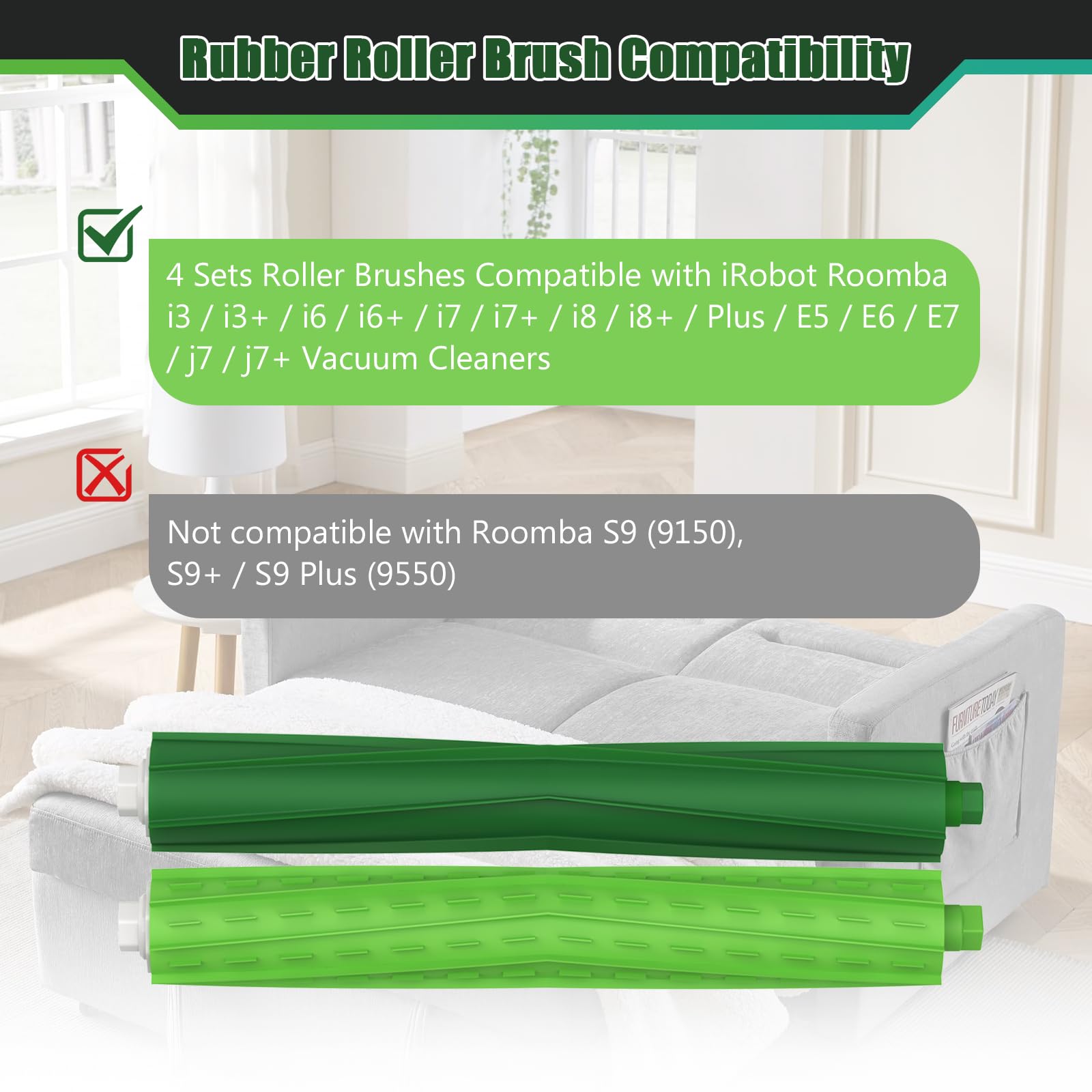 4 Sets Replacement Roller Brushes for iRobot Roomba i, j & e Series, Multi-Surface Rubber Brushes for i3 i7 E5 j7 i4 i7+ i3+ i4+ i5 i5+ i6 i6+ i8 i8+ i2 i2+ E6 E7 Vacuum Cleaner