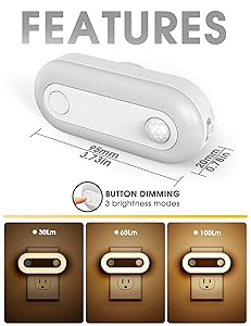 Fulighture Motion Sensor Night Light Pulg Into Wall, 2 Pack Dusk to Dawn Sensor and Motion Sensor Night Light, 30/60/100 LM Dimmable Nightlights for Home Decor, Hallway, Bedroom, Kids Room, Stairway