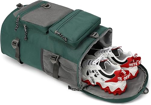 Miniatura 6 de Kalesi Bolsa de lona para gimnasio, 4 vías, impermeable, con compartimento para zapatos, para viajes, deporte, senderismo, laptop, Verde, X-Grande,