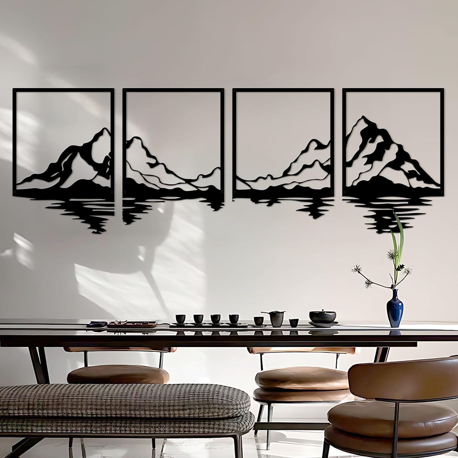 4 PCS Metal Mountain Wall Art - Large Mountains Wall Decor, Forest Decorative Painting - Suitable For Living Room, Bedroom, Office - Indoor And Outdoor (127x40 cm)