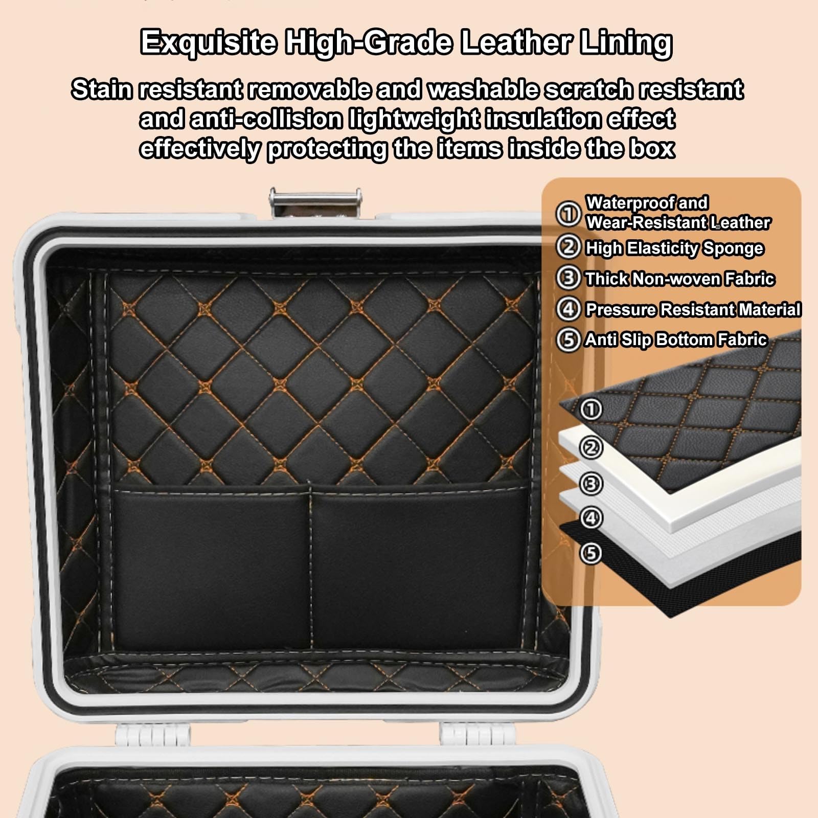 Impermeable Universal Motocicleta Top Case Con Cerradura De Seguridad 40L/45L Caja De Cola De Motoes Con Respaldo Aleación De Aluminio Safe Trunk Tail Box Con Placa Universal Fácil De Instalar(White,4