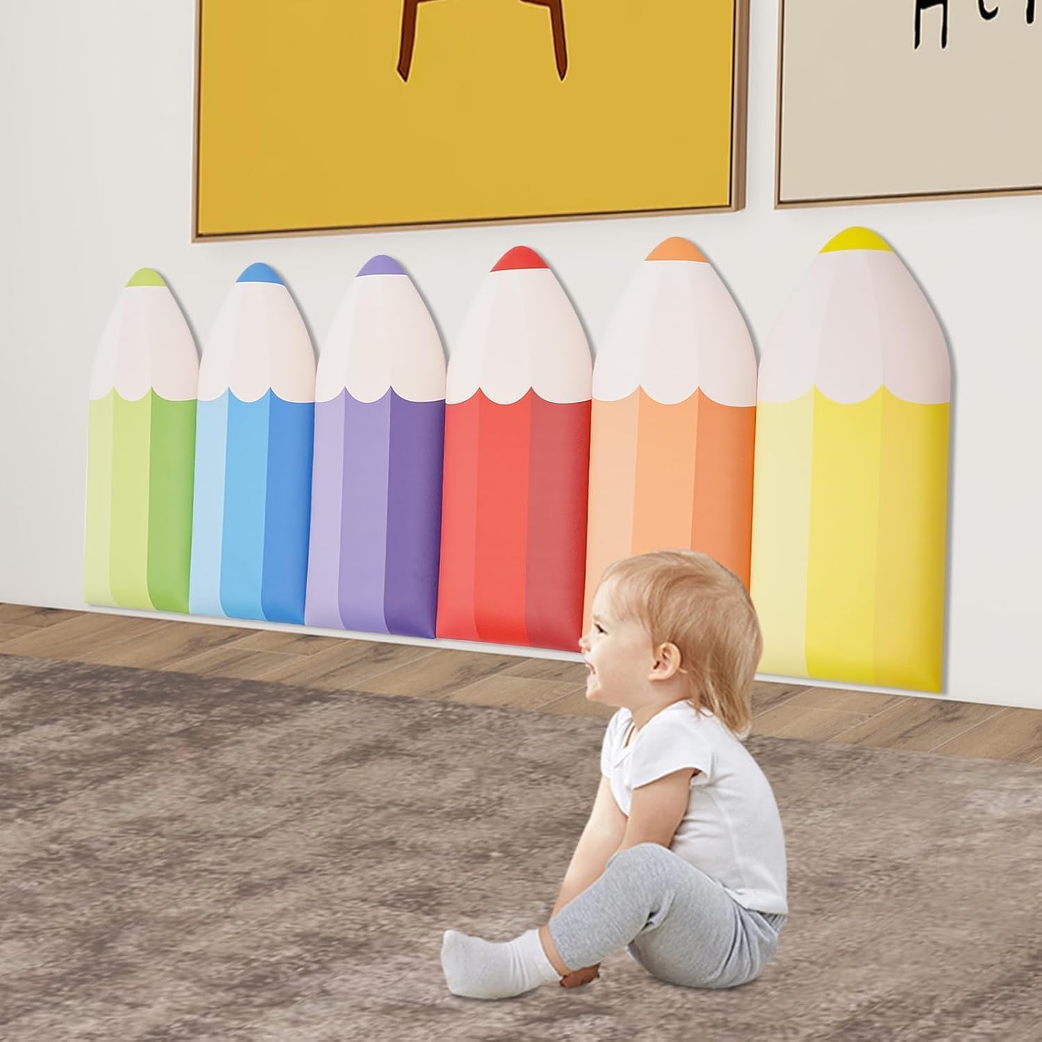Pannelli da Parete Imbottiti per Bambini, Forma di Matita Adesivi Murali Anti-Collisione PU Imbottitura Autoadesiva 3D Testiera Cuscino da Parete, per Camera da Letto, Camera dei Bambini