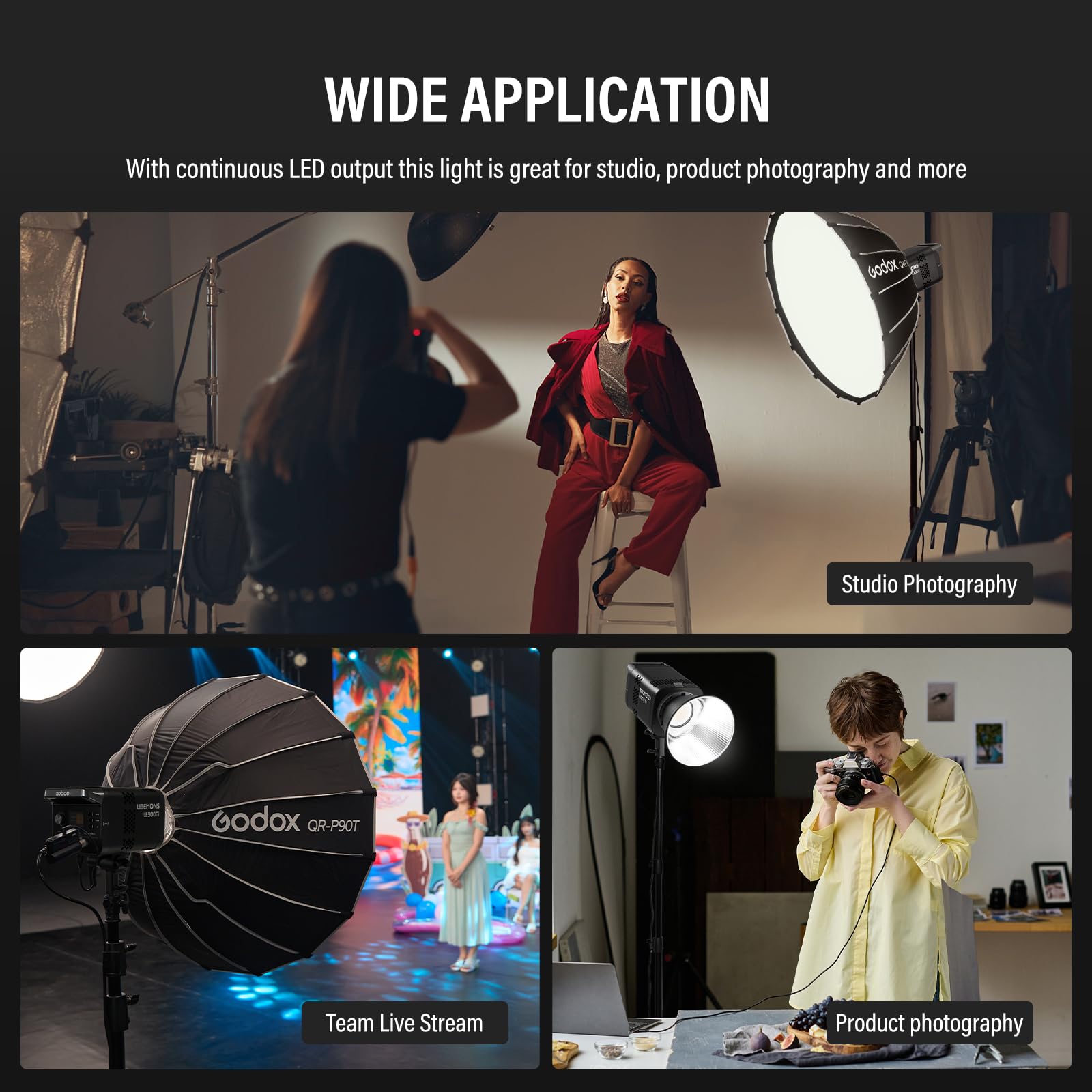 Godox 2-Pack Litemons LE300Bi LE300 Bi Luce Continua a LED 320W 2800K~6500K 58900 Lux/1m TLCI/CRI≈98 Controllo Bluetooth 11 Effetti FX Attacco Bowens Videolight per Vlog,YouTube,Fotografia (nero)