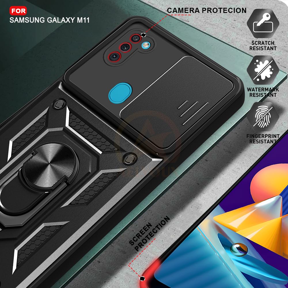 Samsung M11 Armor Case - Camera Cover & Kickstand -6
