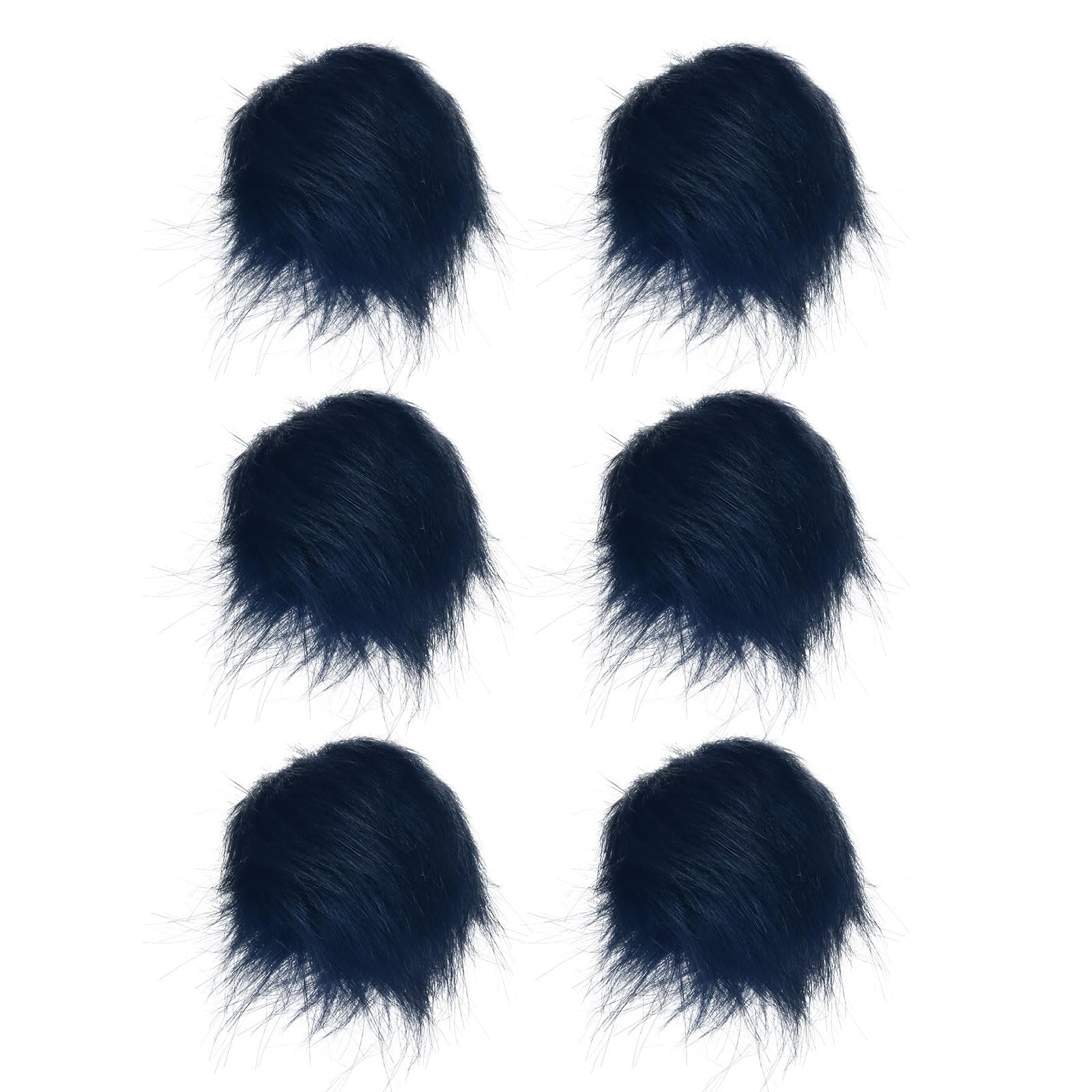 M METERXITY 6-Pack Faux Fur Pom Poms, 3.1 Inch/ 8 cm Soft Fluffy Pompoms Balls with Elastic Loop for Hats/Bags/Keychains/Knitting Accessories/DIY Crafts [Navy Blue]