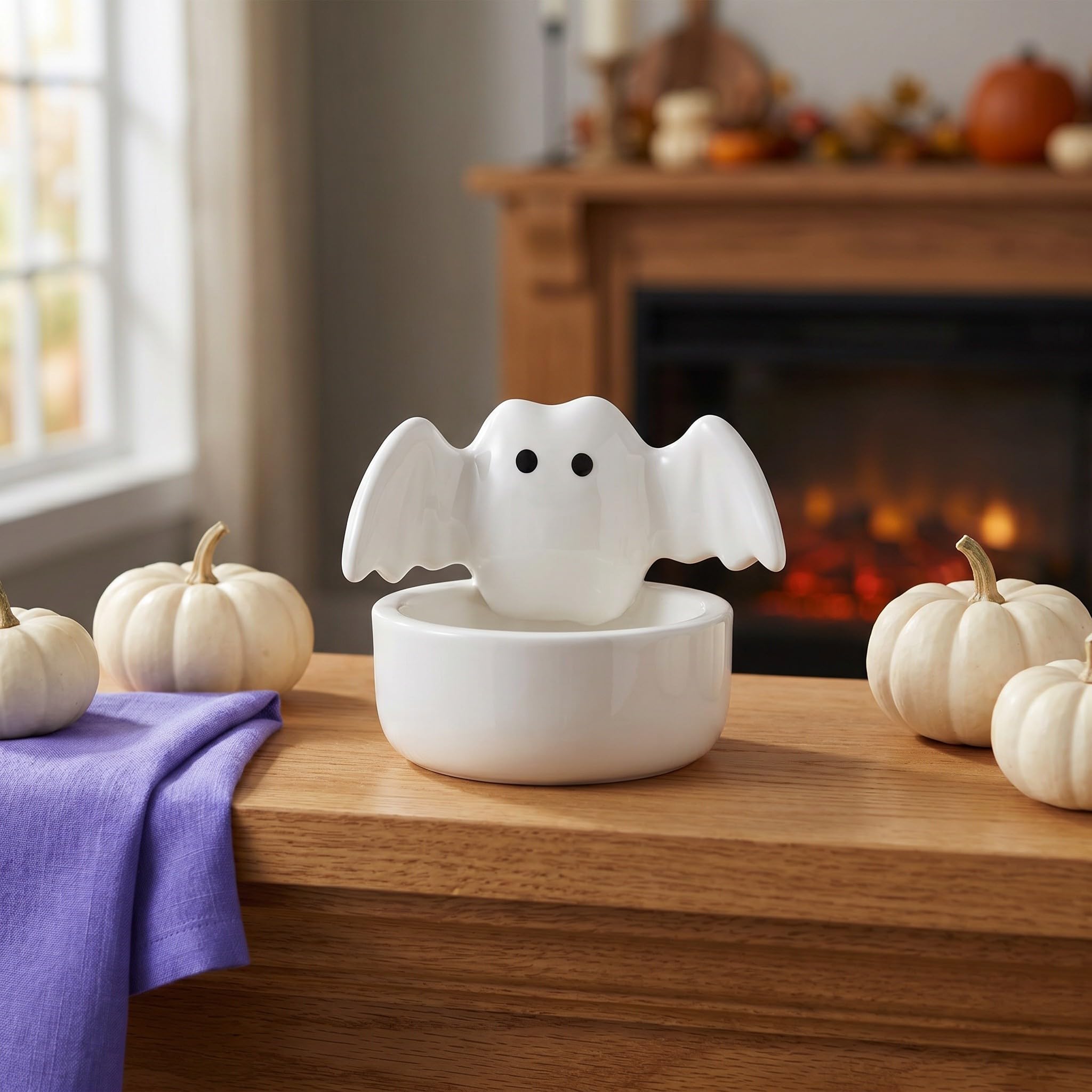 Sewroro 3 Piezas Portavelas de Cerámica Blanco Diseño de Fantasma y Estilo Nórdico para Decoración de Halloween en Casa u Oficina Iluminación Ambiental y Soporte Resistente