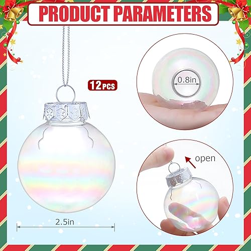 Miniatura 2 de Esferas de adornos iridiscentes de 2.5 pulgadas, 12 bolas de Navidad transparentes de plástico para manualidades, fiestas, árbol de Navidad,