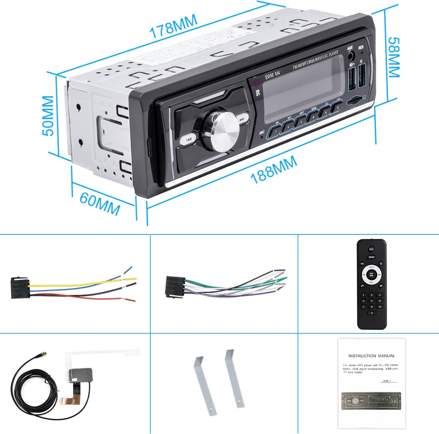 NHOPEEW Car Radio Bluetooth System 12V Multimedia Mp3 Player+ DAB