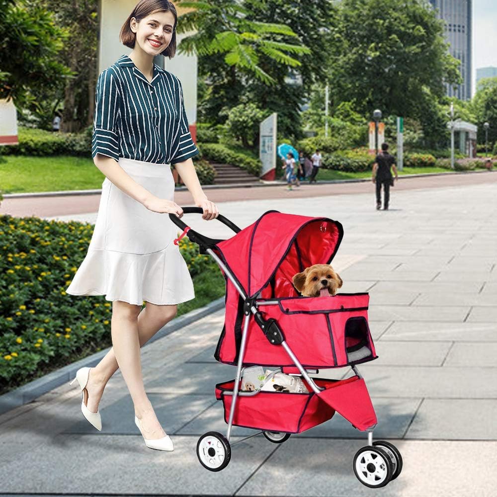 Pet Stroller 3 Wheels Dog Stroller for Small & Medium Cats and Dogs Cat Stroller with Detachable Carrier Cat Dog Cage Stroller Carrier…