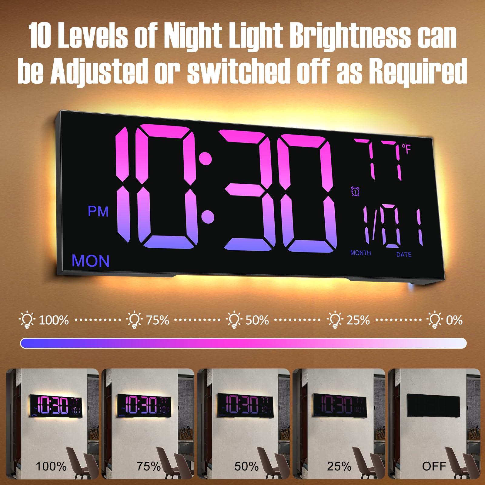 Orologio Da Parete Digitale 13'' - Display LED Grande, Sveglia, Temperatura, Telecomando - Foto 10