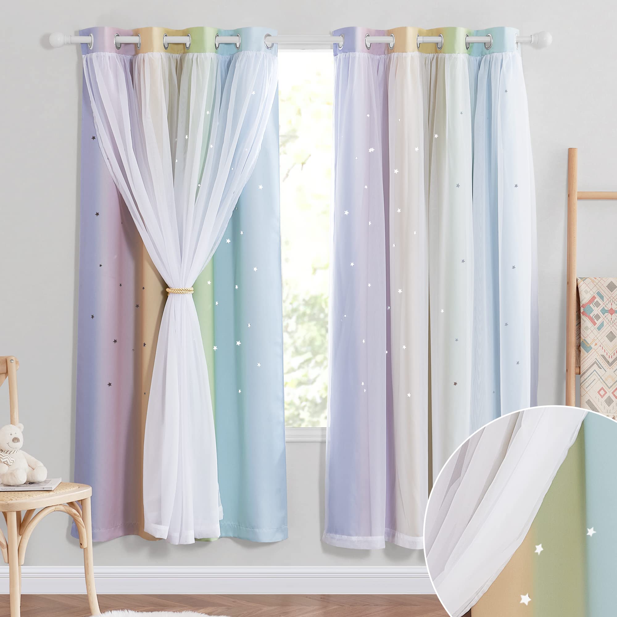NICETOWN Nursery Curtains for Kids Bedroom, Star Cutout Girls Room