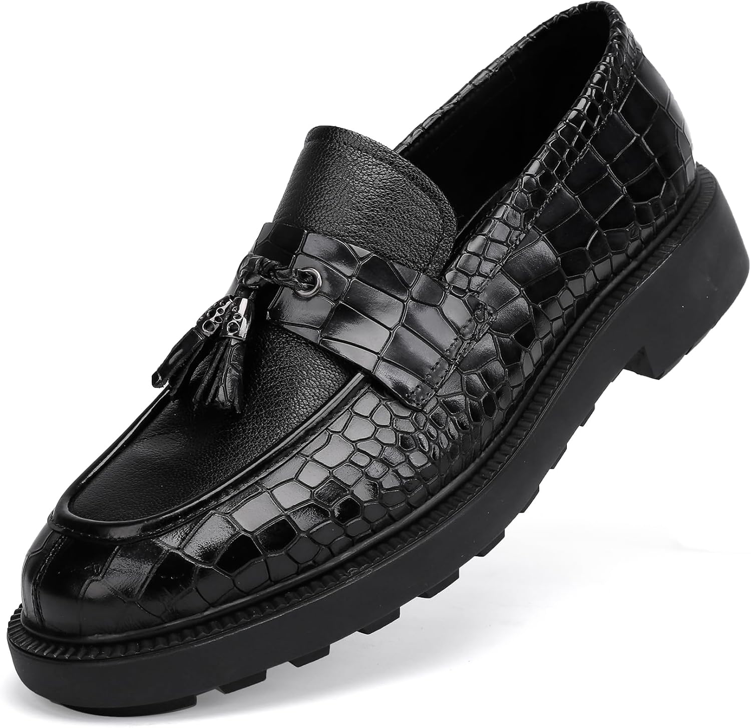 Men's Luxury Tassel Leather Dress Shoes, Classic Casual Tassel Business Penny Loafer Party Shoes Wedding Loafers for Mens