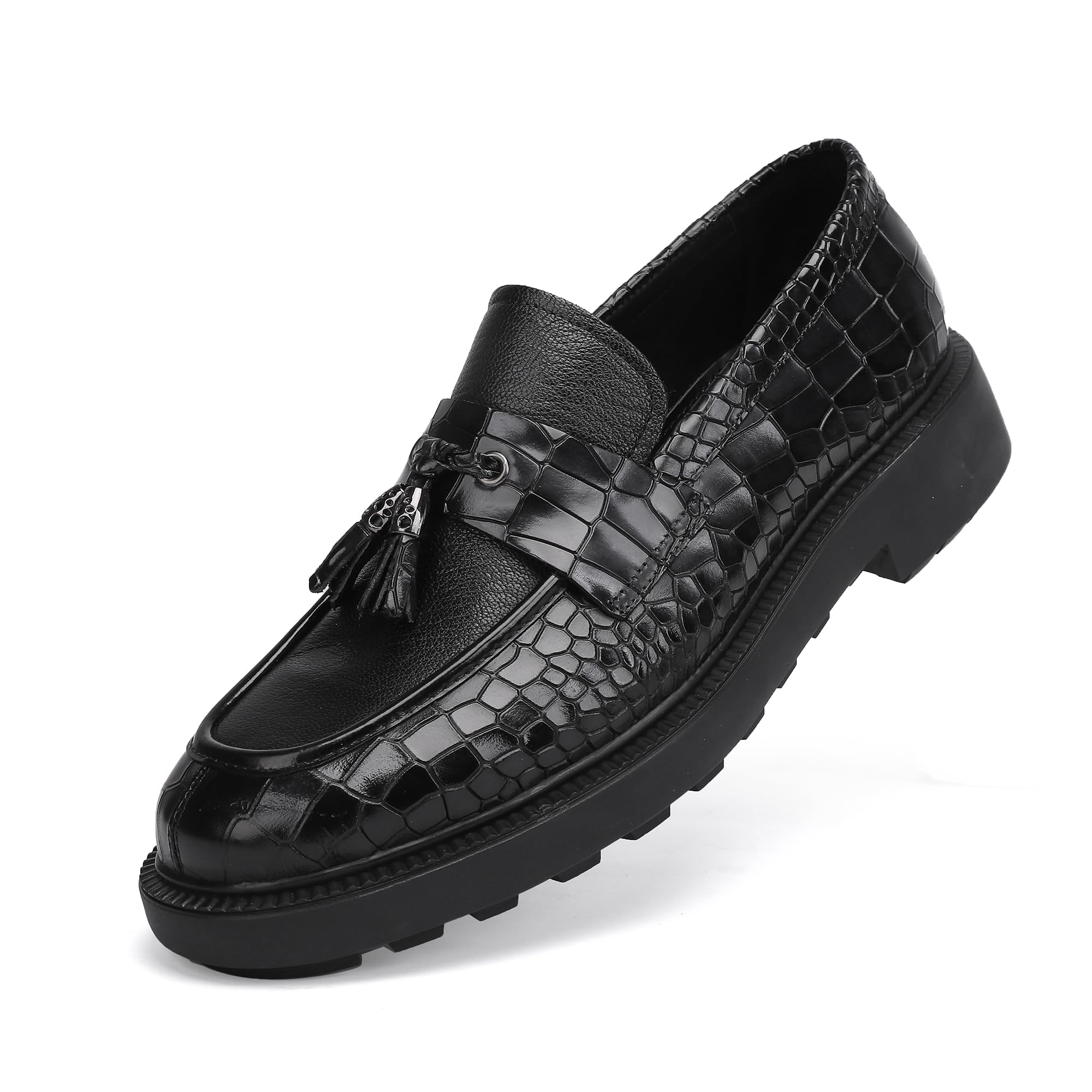 Men's Luxury Tassel Leather Dress Shoes, Classic Casual Tassel Business Penny Loafer Party Shoes Wedding Loafers for Mens