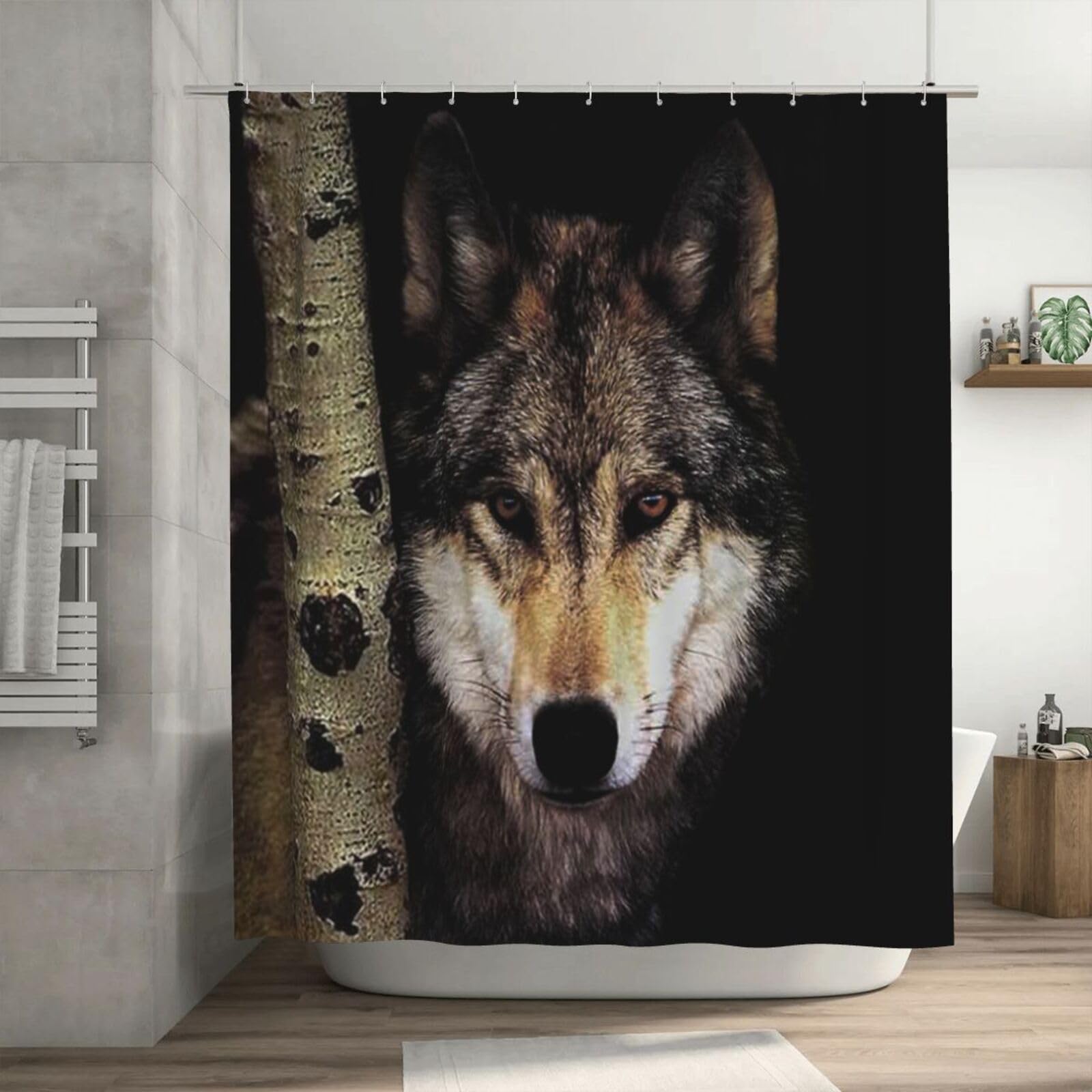 KEYAO DECOR Duschvorhang-Set – Wolf & Waldtiere-Motiv, Polyester, 183 X 183 Cm, Inkl. 12 Haken
