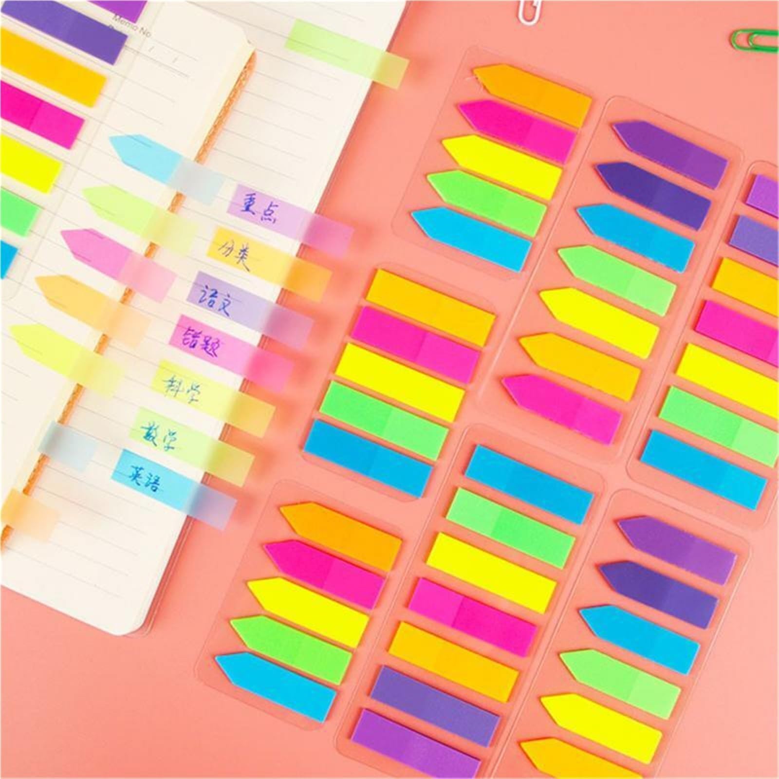 Haftnotizen, fluoreszierende Index-Tabs, selbstklebende Seitenmarkierungen, transparent, zum Klassifizieren von Dateien, Flaggen, Aufkleber (grün), 50 Stück