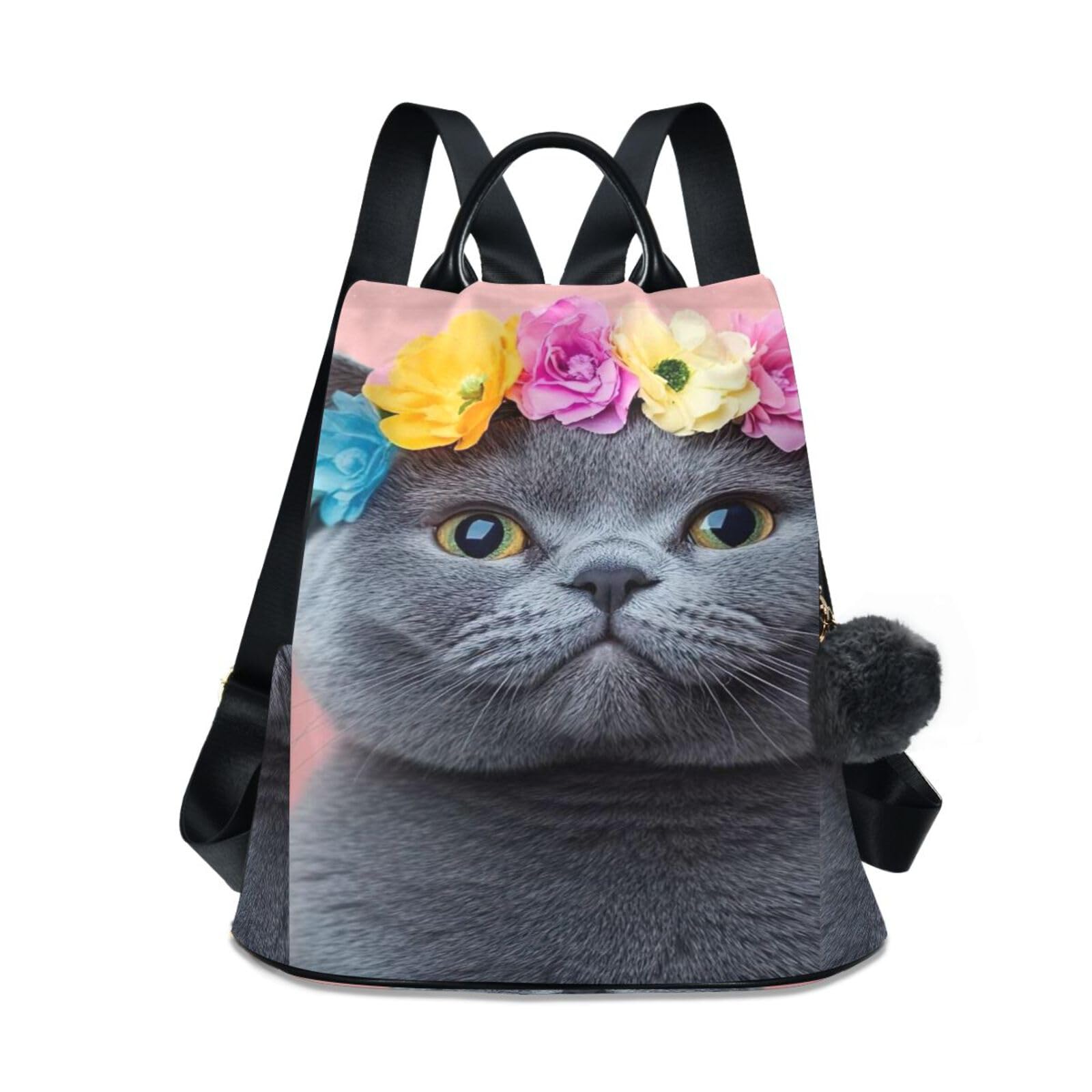 Sac à dos avec fermeture éclair durable motif chat gris élégant - 8