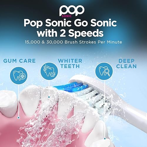 Miniatura 3 de Paquete de 2 cepillos de dientes eléctricos Pop Sonic (burbuja azul + negro)  Cepillos de dientes de viaje con batería AAA  Cepillos de dientes