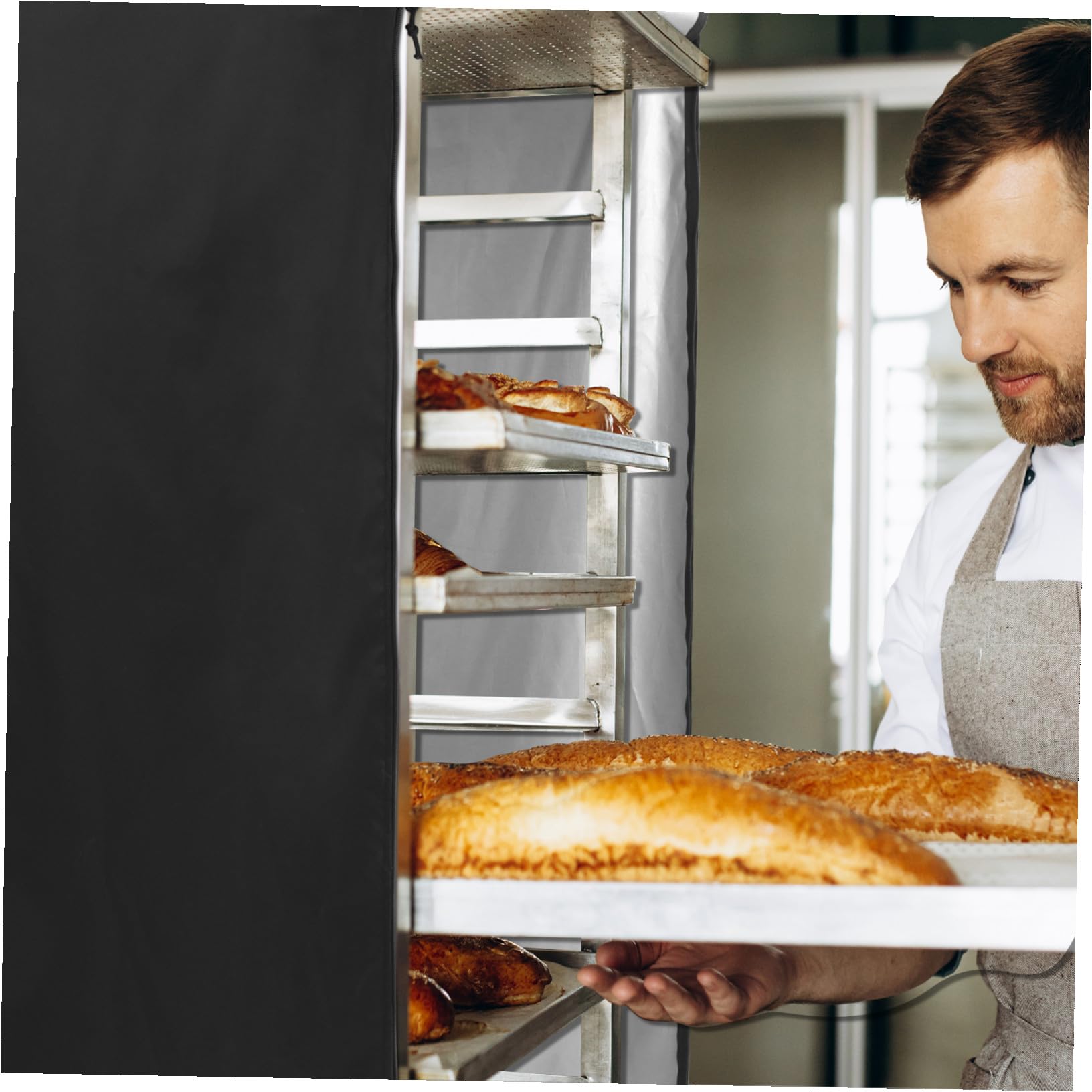 Copertura per Carrello Portateglie in Tessuto Oxford Nero Protezione Resistente e Pieghevole per Forni da Panetteria Facile da Installare con Chiusura Zip per Uso in Cucina e