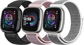 Bcuckood Nylon Loop Compatible with Fitbit Sense 2/Fitbit Sense/Fitbit Versa 4/Fitbit Versa 3 Bands, Women Men Soft Nylon Adjustable Breathable Strap Solo Loop Replacement Wristband