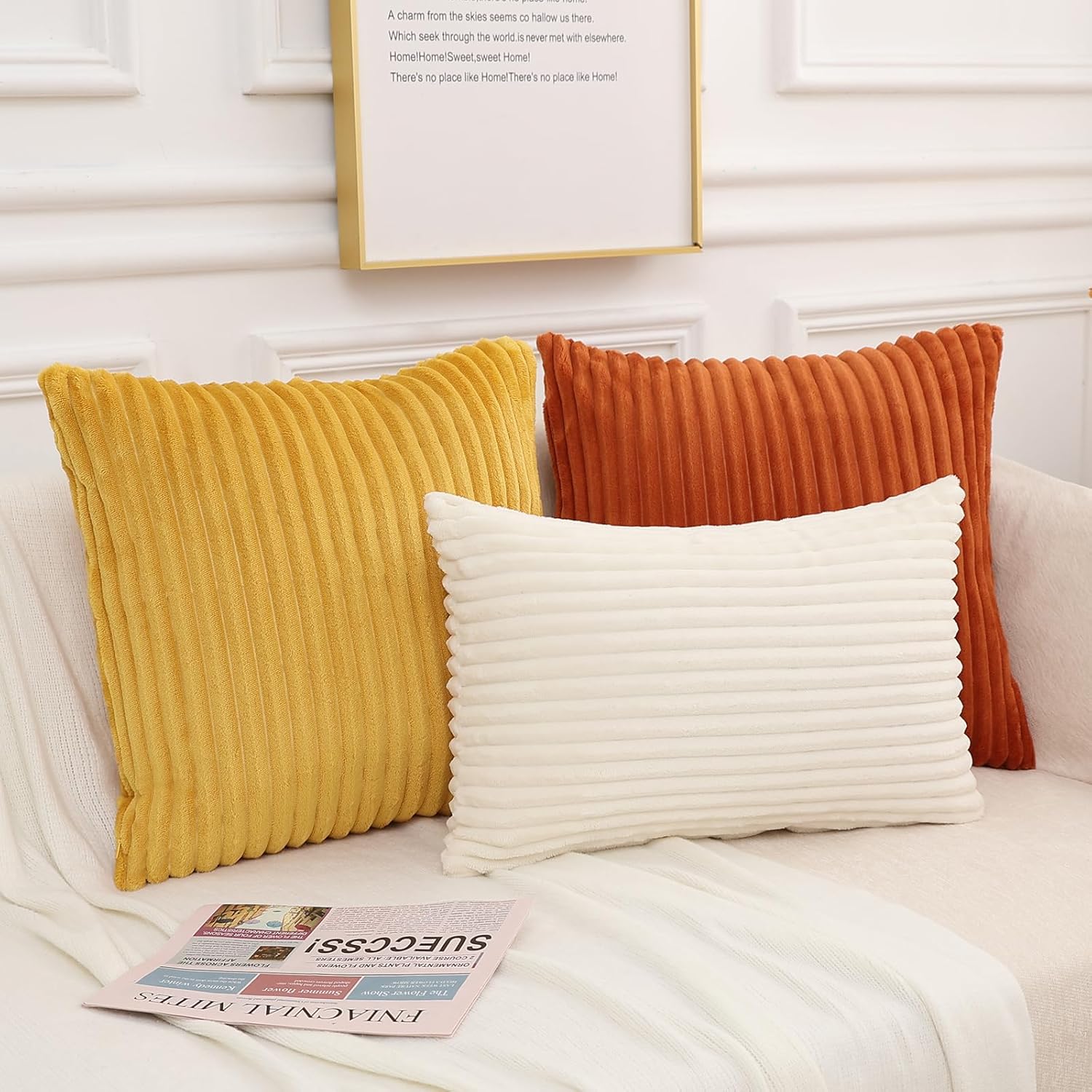 Simmore Decorative Spring Throw Pillow Covers 20x20 Set of 2, Soft Natural Plush Flannel Double-Sided Fluffy Couch Pillow Covers for Sofa Living Room, Cream White - Image 8