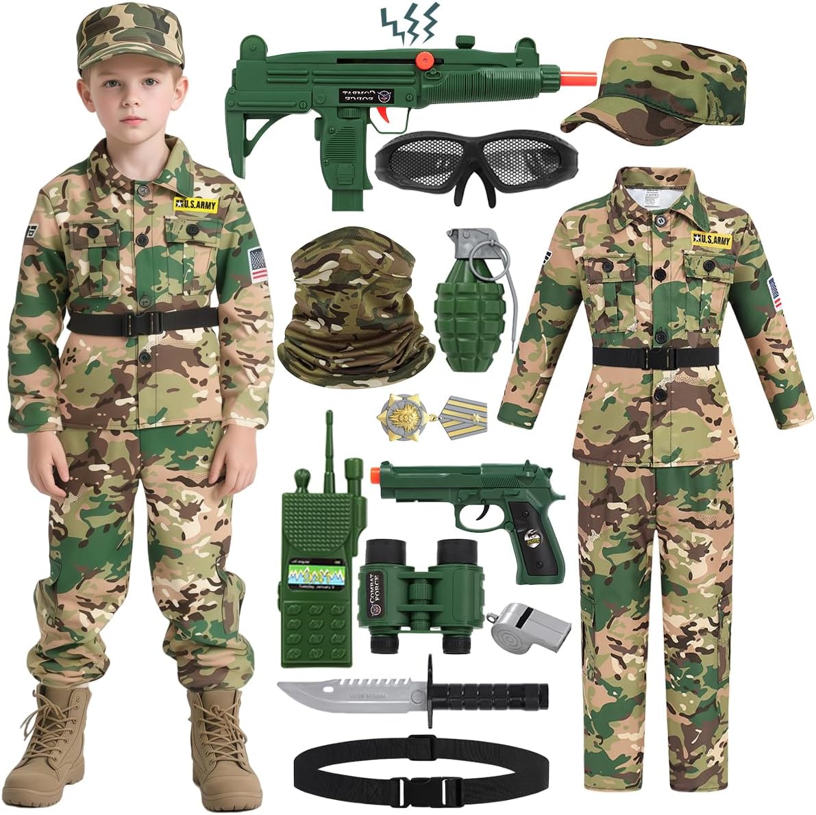 Army Costume for Kids, Boys Camo Military Soldier Costume with Toy Accessories Toddler Halloween Costumes Outfit Set