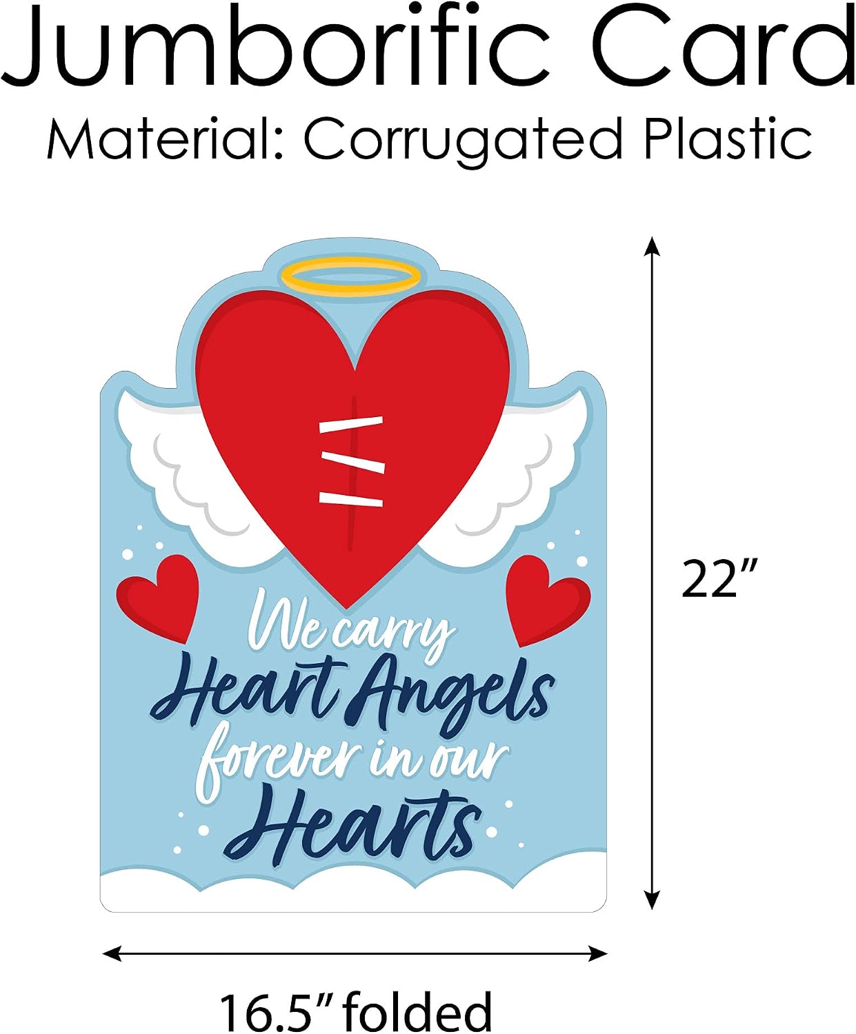 Big Dot of Happiness Heart Angel - Sympathy Giant Greeting Card - Big Shaped Jumborific Card - 16.5 x 22 inches