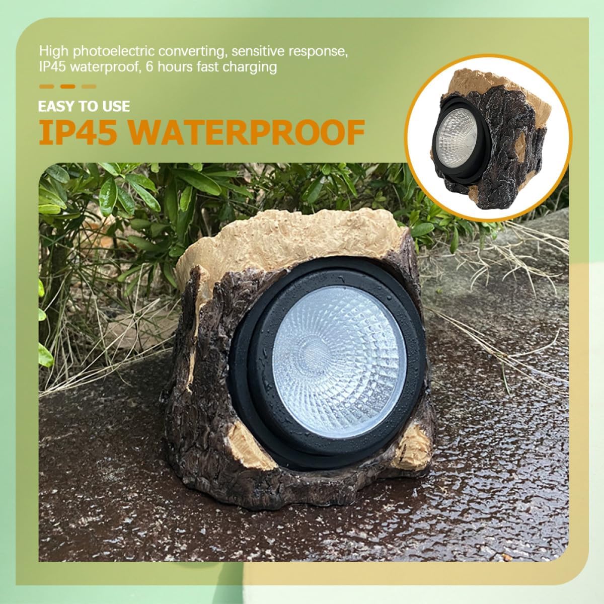 Outanaya Solar Yard Lights Outdoor Waterproof Solar Garden Decorations Stump Shape Landscape Lighting for Patio Lawn Walkway with Resin Figurine