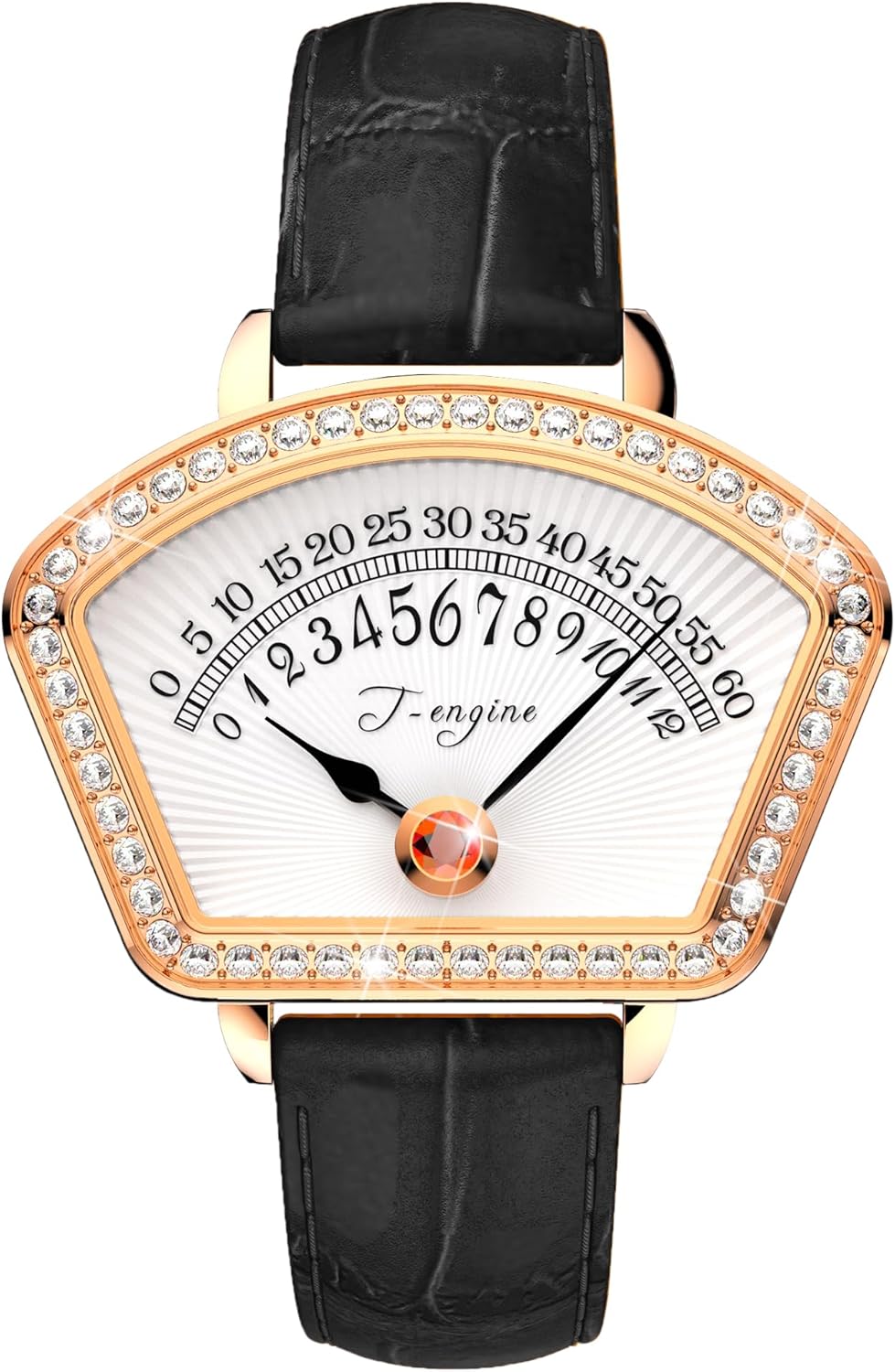 T-ENGINE Wrist Watches for Women,Ladies Quartz Wrist Watches Leather Band,Fan-Shaped Dial Surface Diamond Small Watches for Women