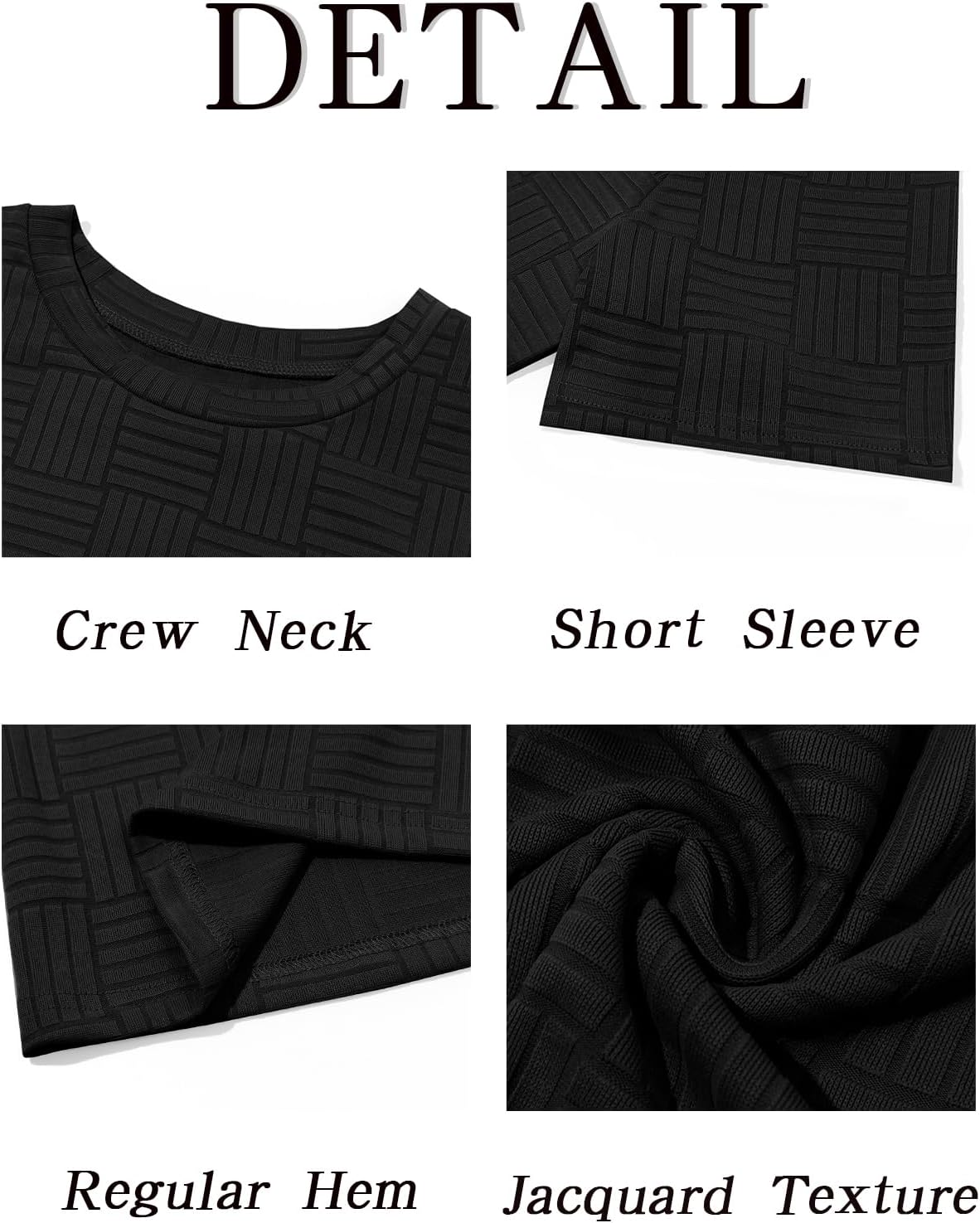 Runcati Men's Casual T-Shirts Short Sleeve Crew Neck Summer Stretchy Shirt Textured Jacquard Tops - Image 5