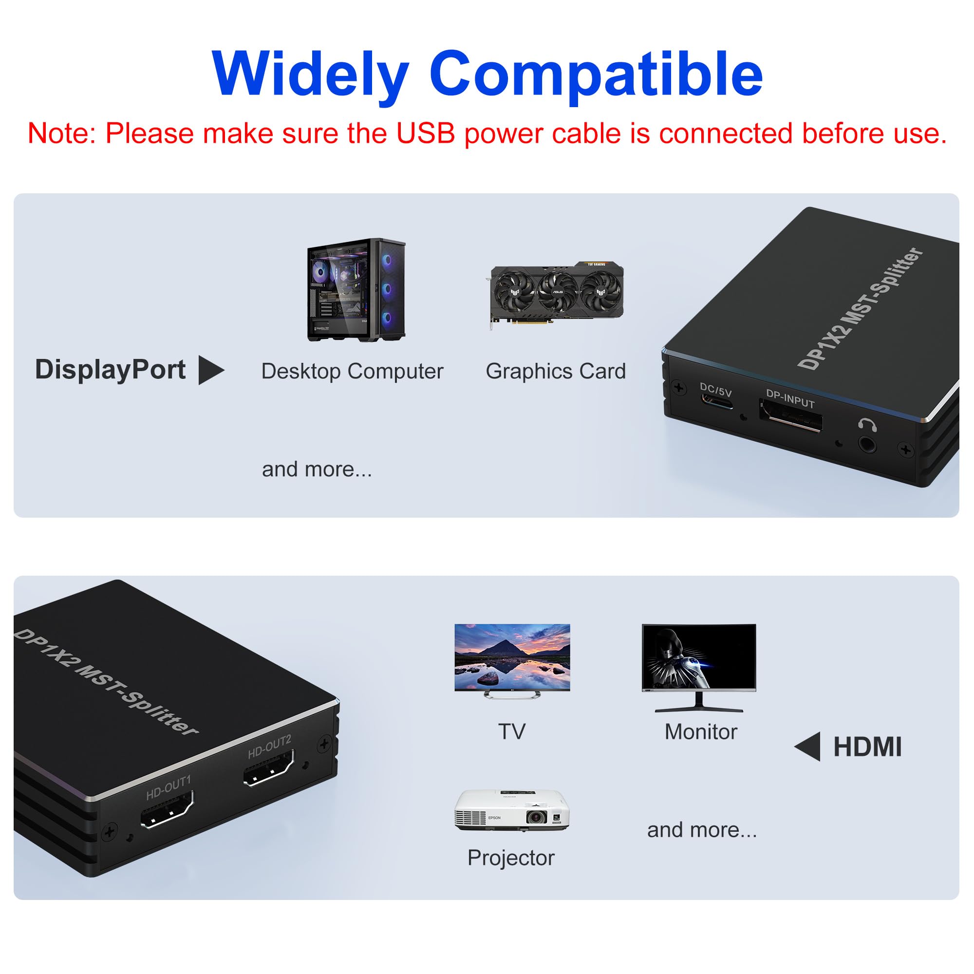 Adattatore DisplayPort a HDMI Dual - Splitter DP per monitor dual 4K @60Hz con display esteso MST 1 in 2 uscite Hub per PC, scheda grafica e altro