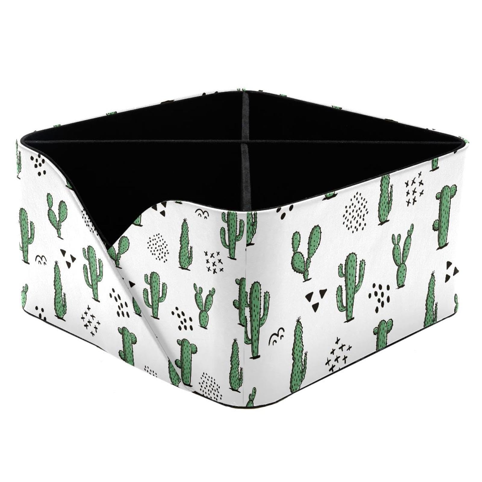 KengjuTesu Abstract Geometry and Cactus Desert Plant Pattern Desktop Organizer Pen Holder, Rectangular Pencil Cup for Office, Study and Makeup Stations