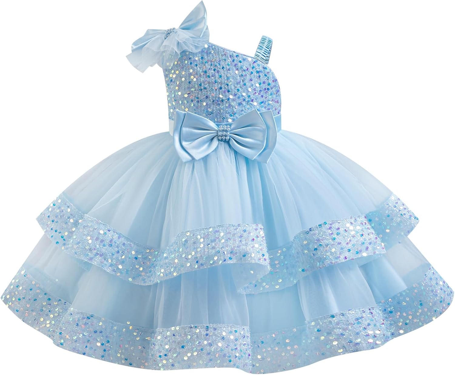 IDOPIP Toddler Girls Birthday Dresses Sequin Tulle Tutu Flower Girl Wedding Party Dress Pageant Formal First Communion Gown