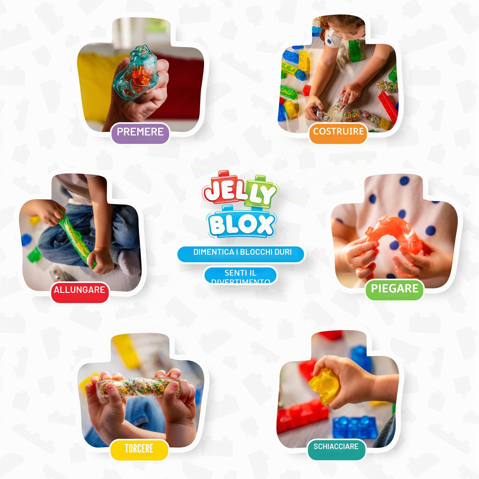 Jelly Blox - Set Fattoria - 18 blocchi inclusi - Set di costruzioni per bambini dai 2 anni - Esperienza sensoriale con blocchi estensibili, morbidi e flessibili - Trattore e Animali