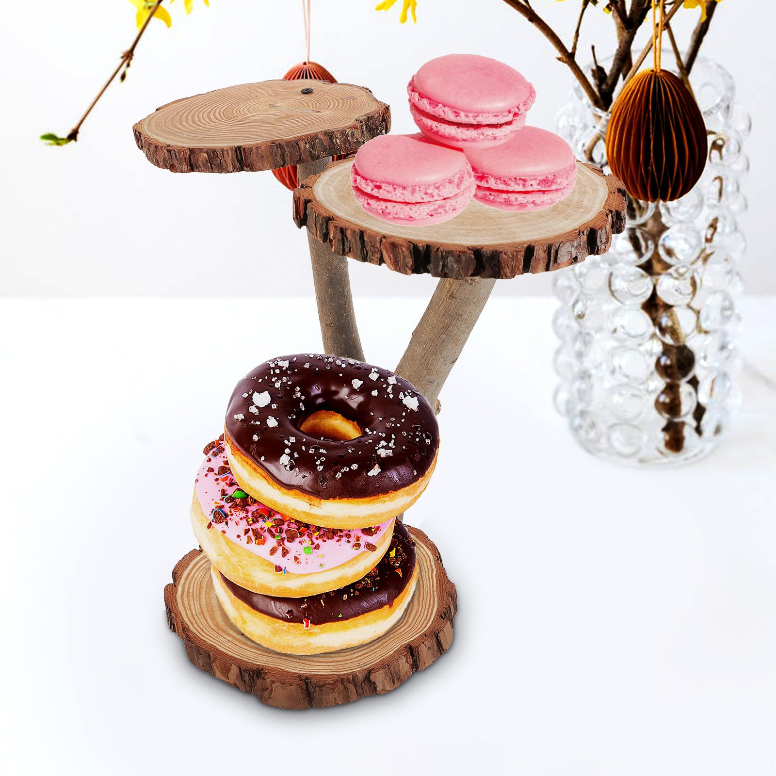Présentoir à Plateau à Dessert en Bois de Mariage à Plusieurs Niveaux Rustique Support Élégant pour Exposer pour Banquet Gâteaux et Glaces