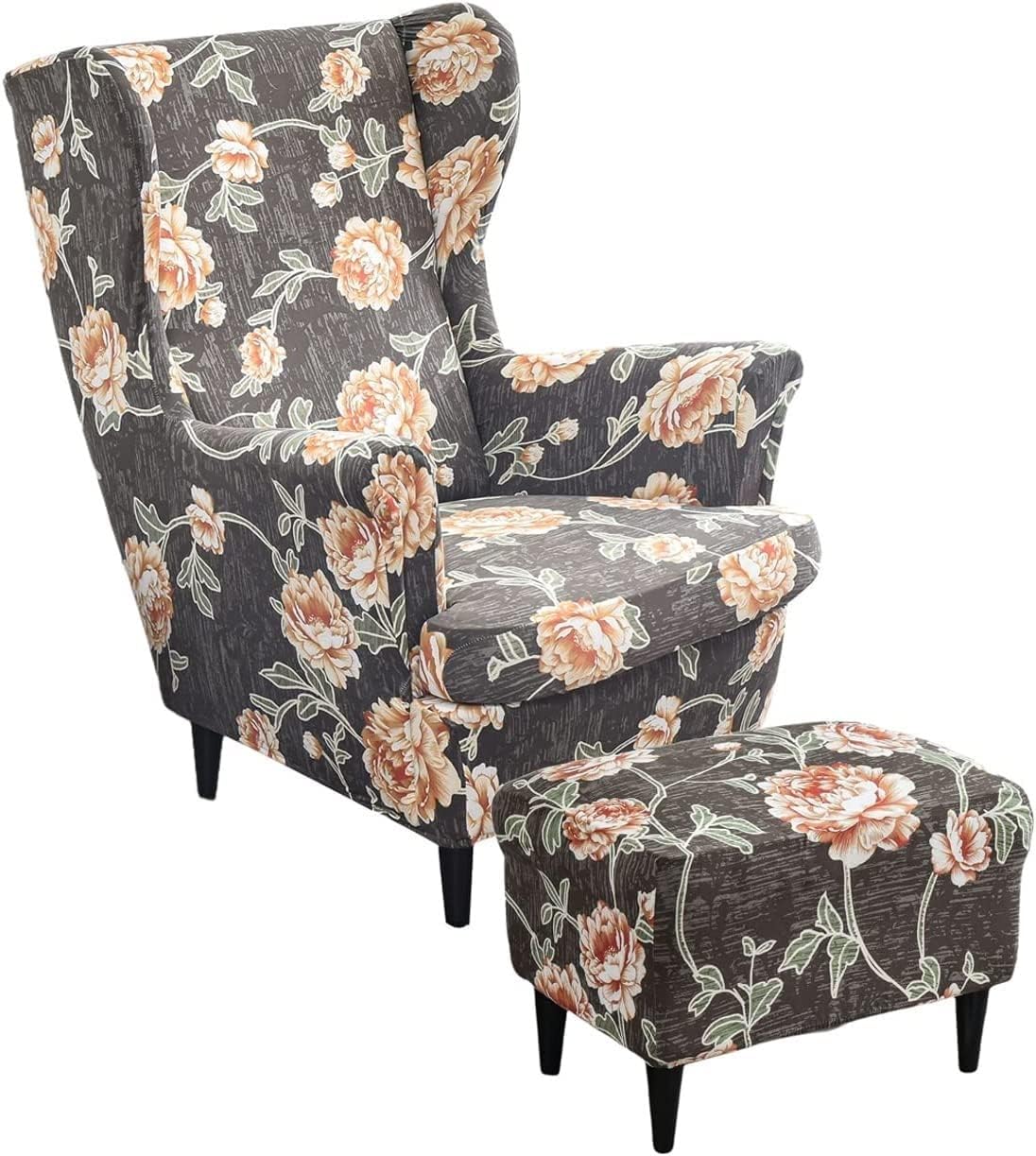 Stretch Armchair Slipcovers Wing Chair Cover Set, Include 2 Piece Wingback Chair Slipcover and Ottoman Cover, Removable Machine Washable Armchair Chair Cover for Living Room