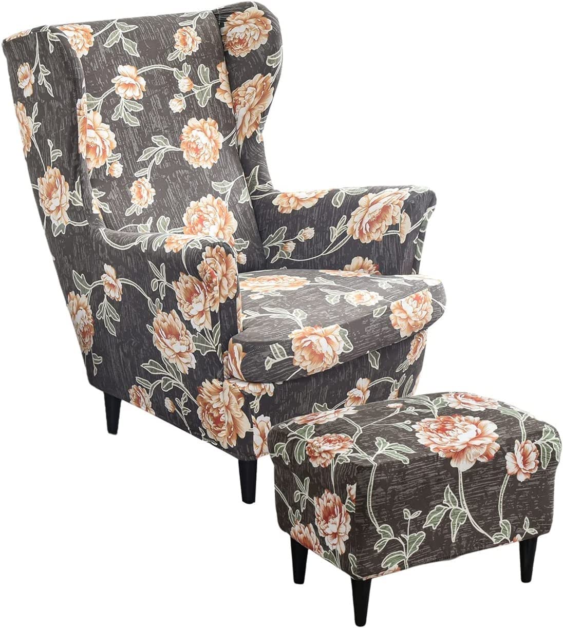 Aqigr #22 Stretch Wing Chair Cover Set, 2 Piece Wing Chair Slipcover With Ottoman Cover Wingback Chair Cover Jacquard Wingback Chair Slipcover Footstool Protector Covers For Dogs (Color : )
