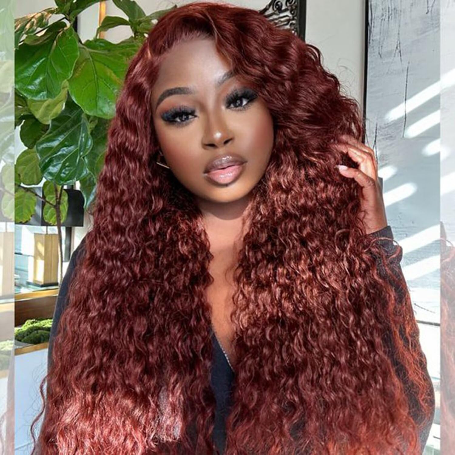 Water Wavy Red Lace Front Wig Reddish Brown Water Wave Human Hair HD Lace Frontal Wig 180  main image 2