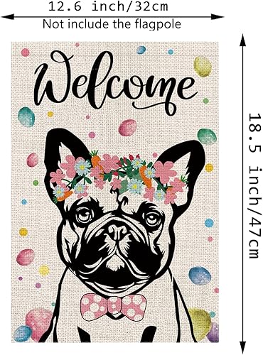 Miniatura 8 de Bandera de Pascua para jardín, huevo de Pascua, bulldog inglés, banderas de doble cara para exteriores, flores de bienvenida, decoración de patio al